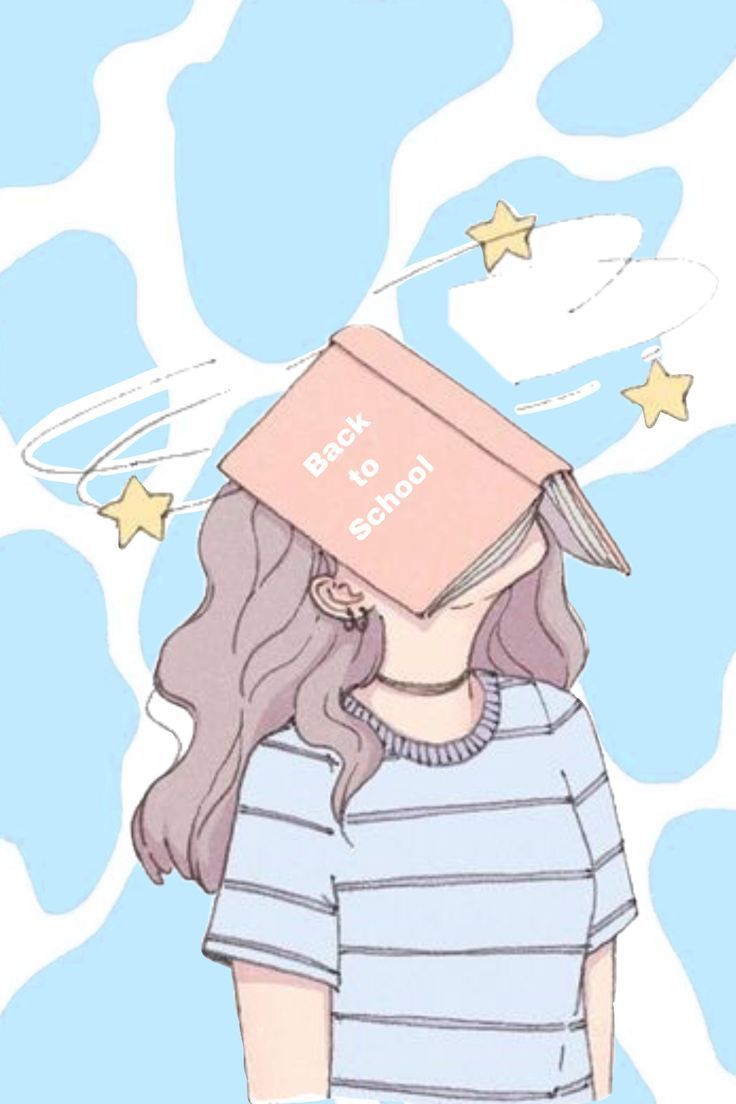 A girl with stars on her head and an open book - School