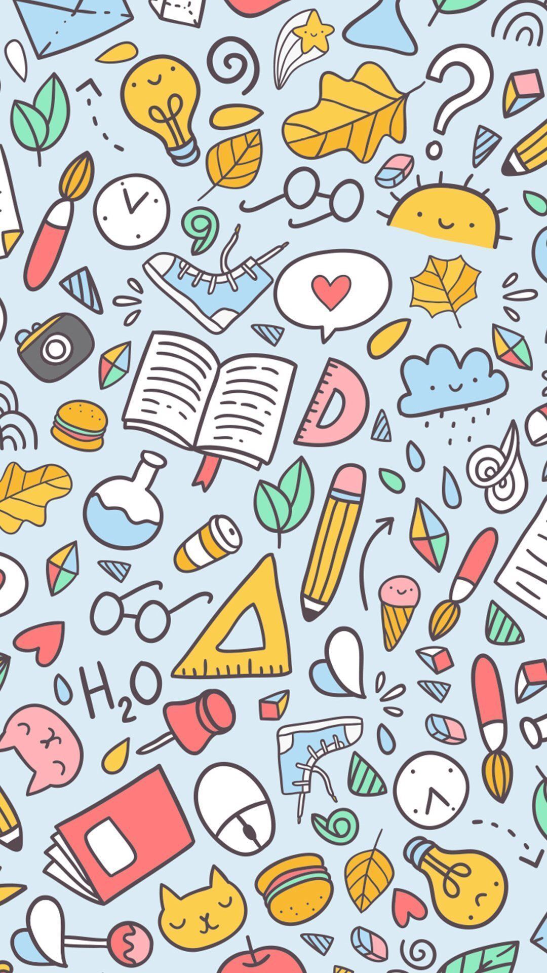A cute wallpaper for your phone with school supplies - School