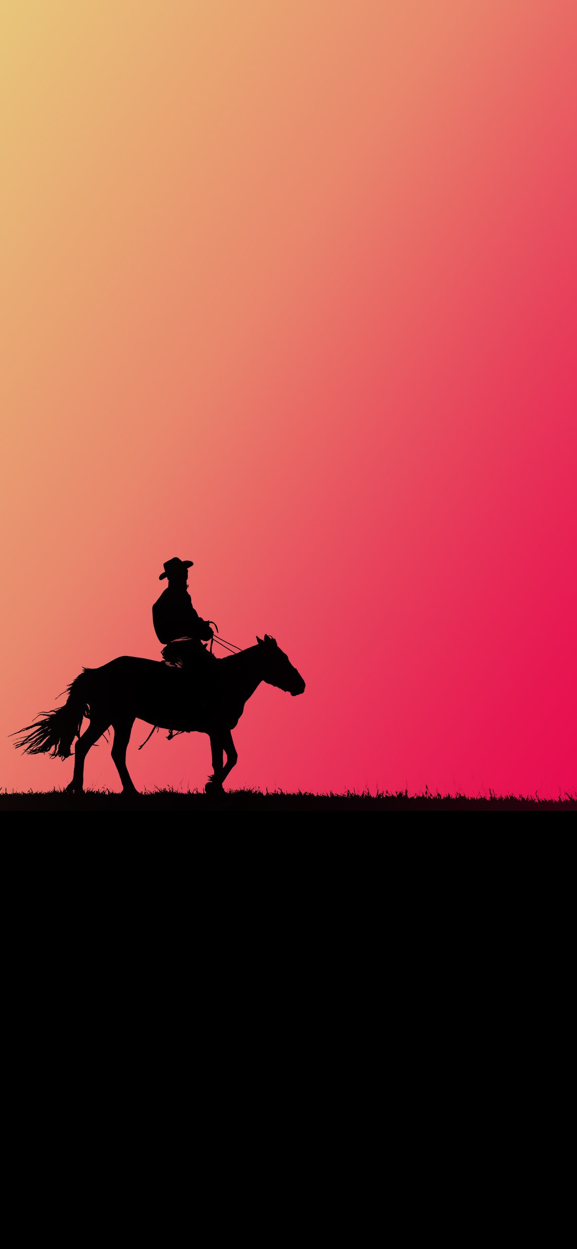 A silhouette of two people on horses - Western