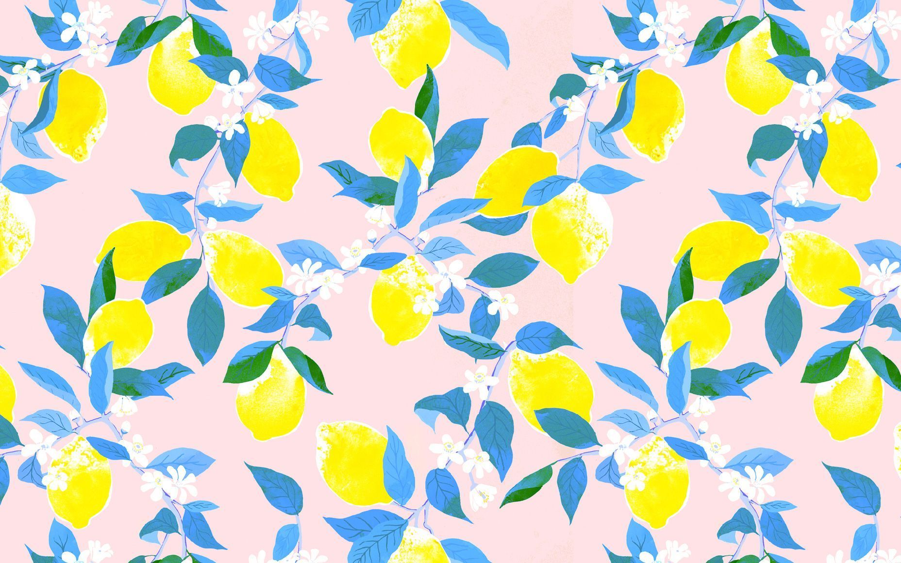 A pattern of lemons and leaves on pink background - Lemon