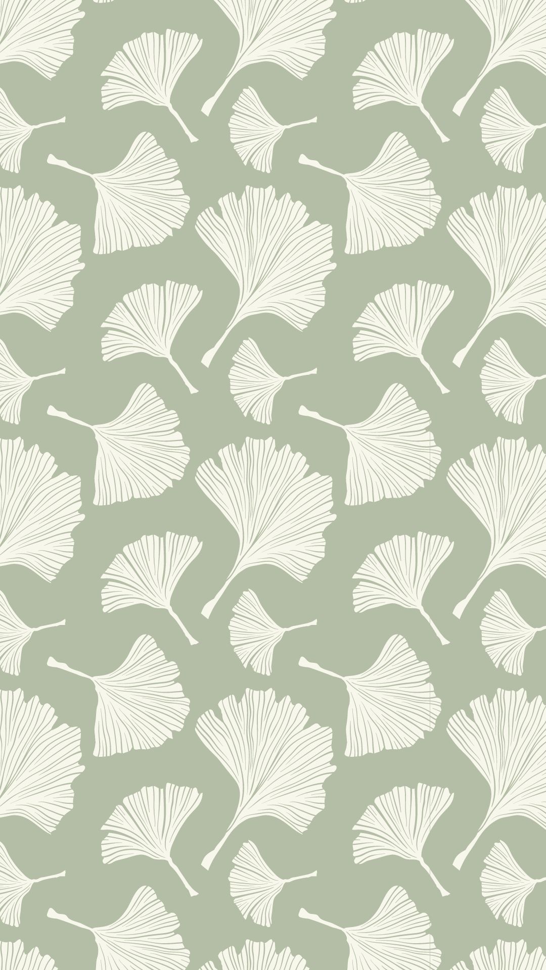 A light sage green wallpaper with white ginkgo leaves - Soft green, sage green, lime green