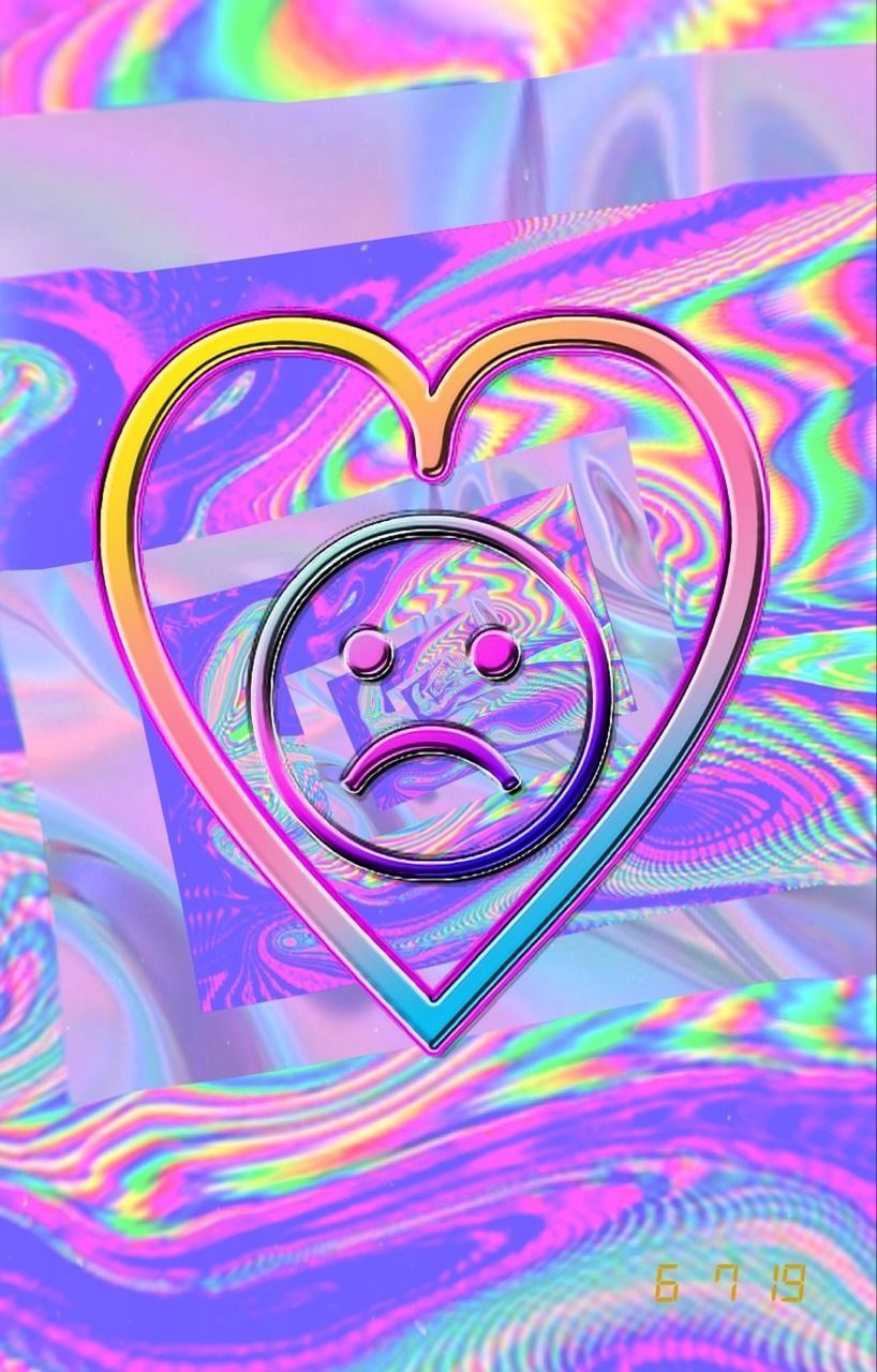 Aesthetic background with a heart and a sad face in the middle - 3D