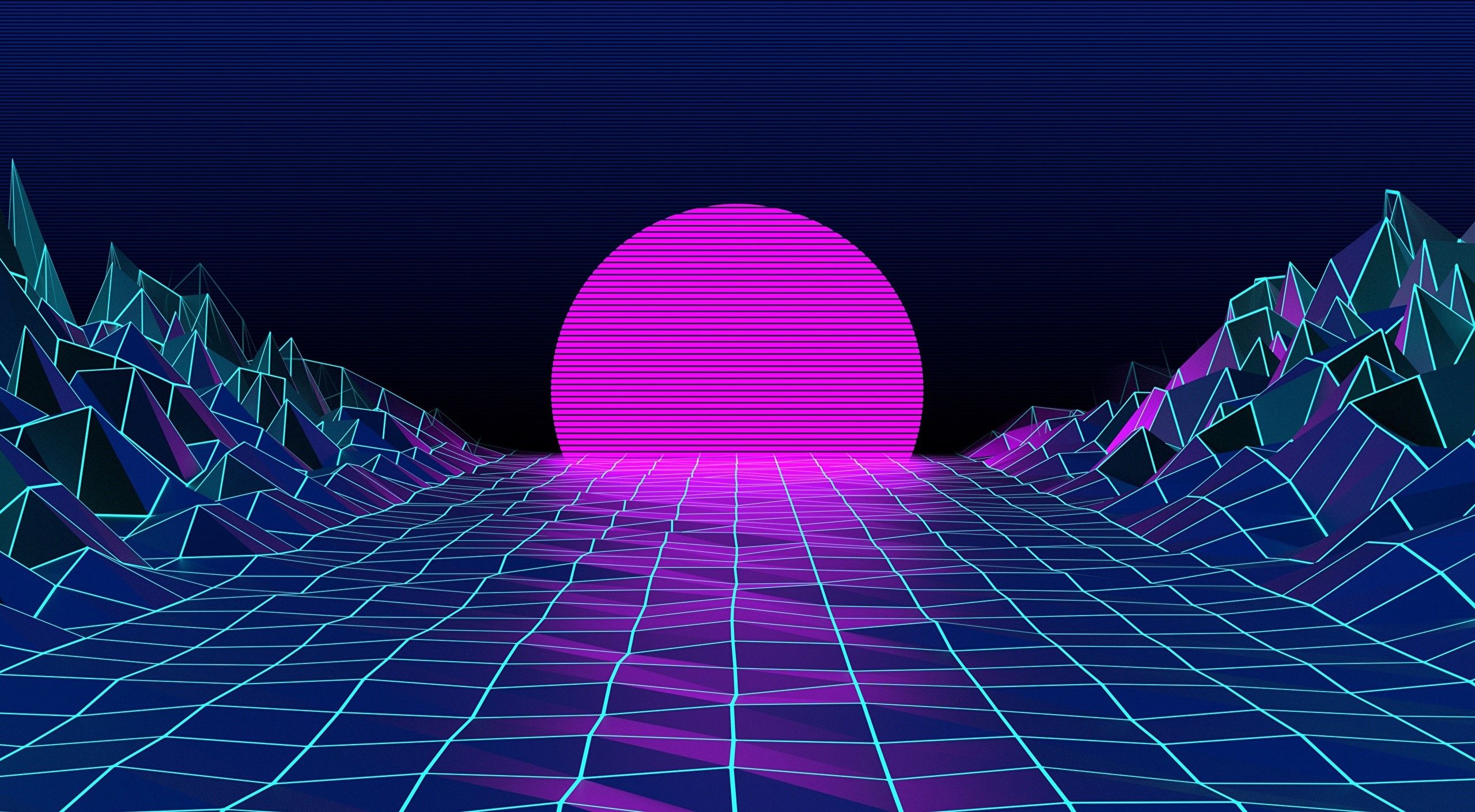 Retrowave 80s synthwave background. Digital landscape in the style of the 80s. - 3D