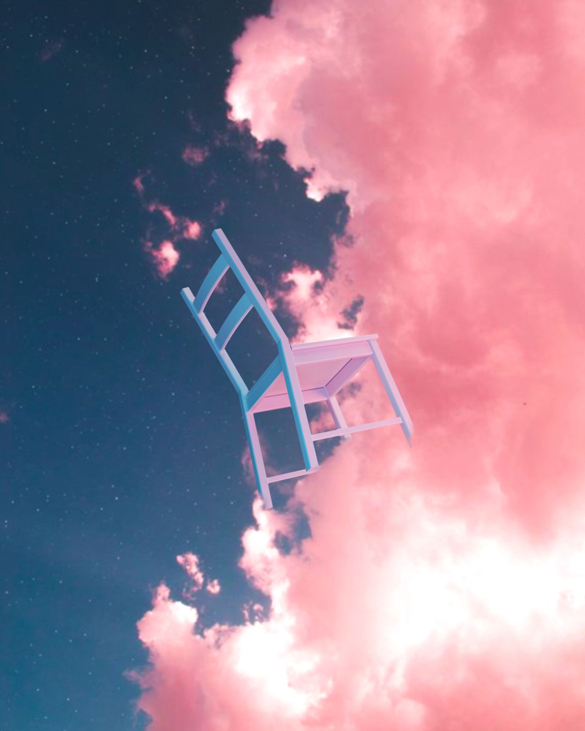 A chair floating in the clouds - 3D