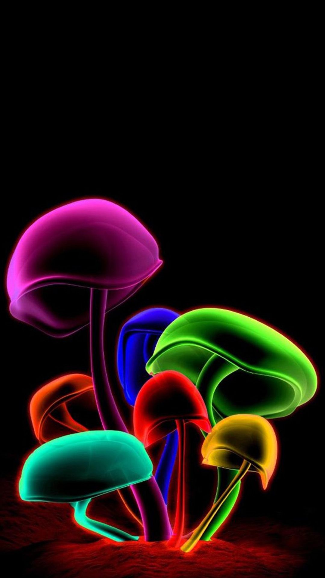 A group of colorful mushrooms on black background - 3D