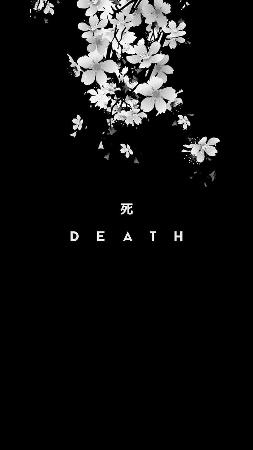 Black aesthetic wallpaper with Death written in Japanese. - 3D