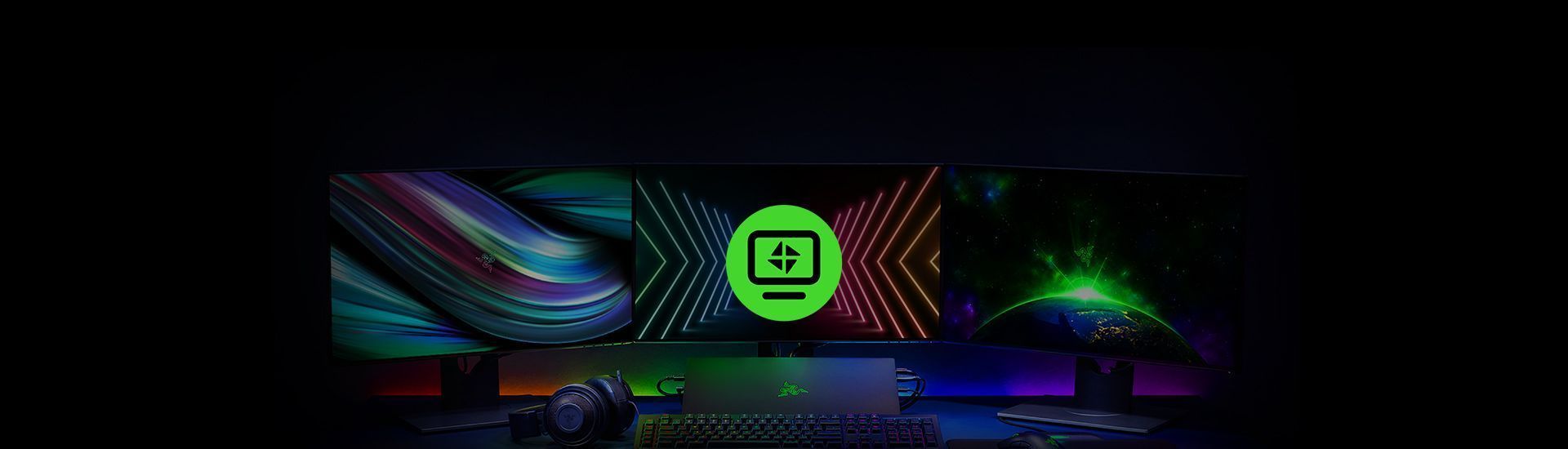 A Razer monitor with a green Chroma logo in the center - 3D, gaming, technology