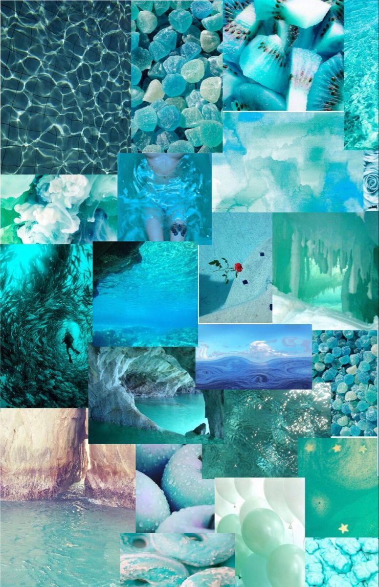 A collage of different shades of blue and green - Aqua