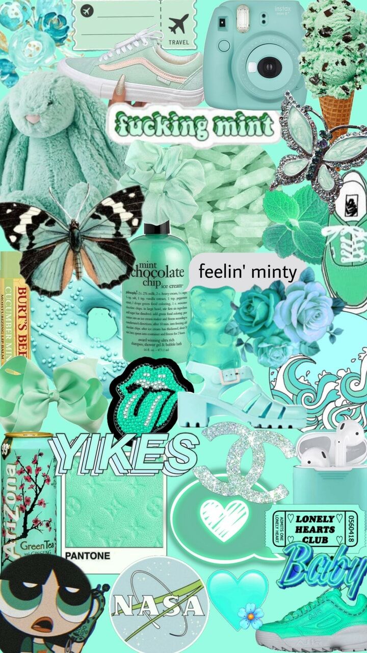 A collage of mint green aesthetic pictures - Aqua
