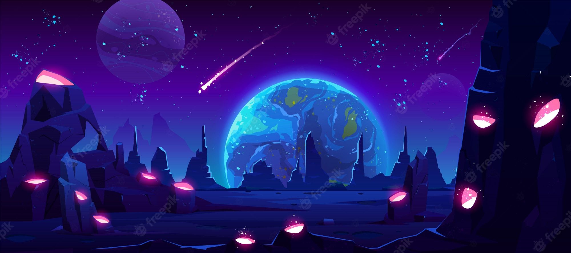 A space planet with purple and blue background - Alien