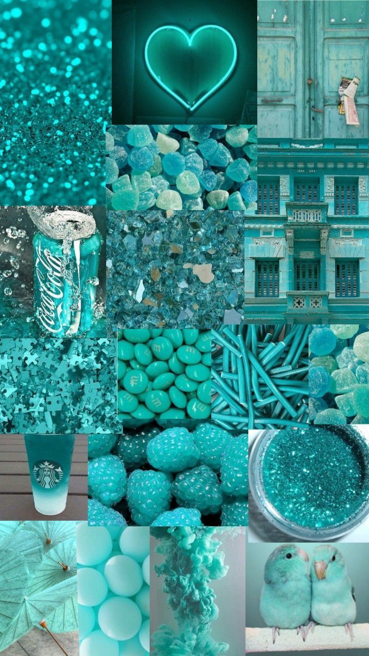 A collage of pictures with blue and green colors - Aqua
