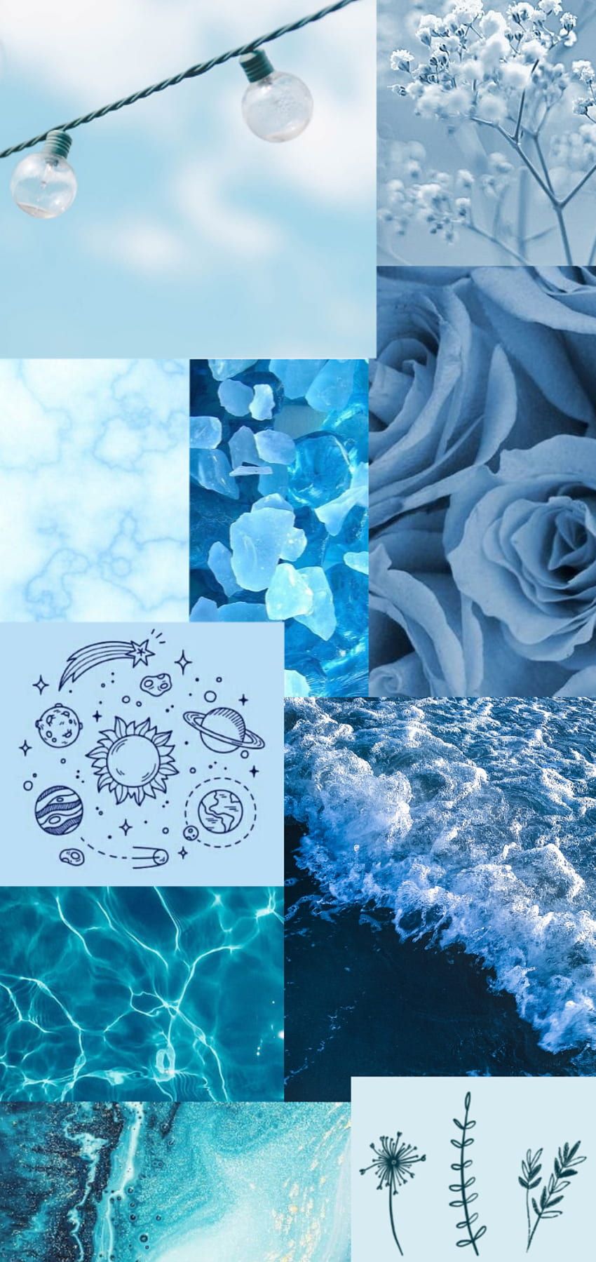 Aesthetic Blue, aqua, marble, ocean, sea_glass, rose, space, flower HD phone wallpaper