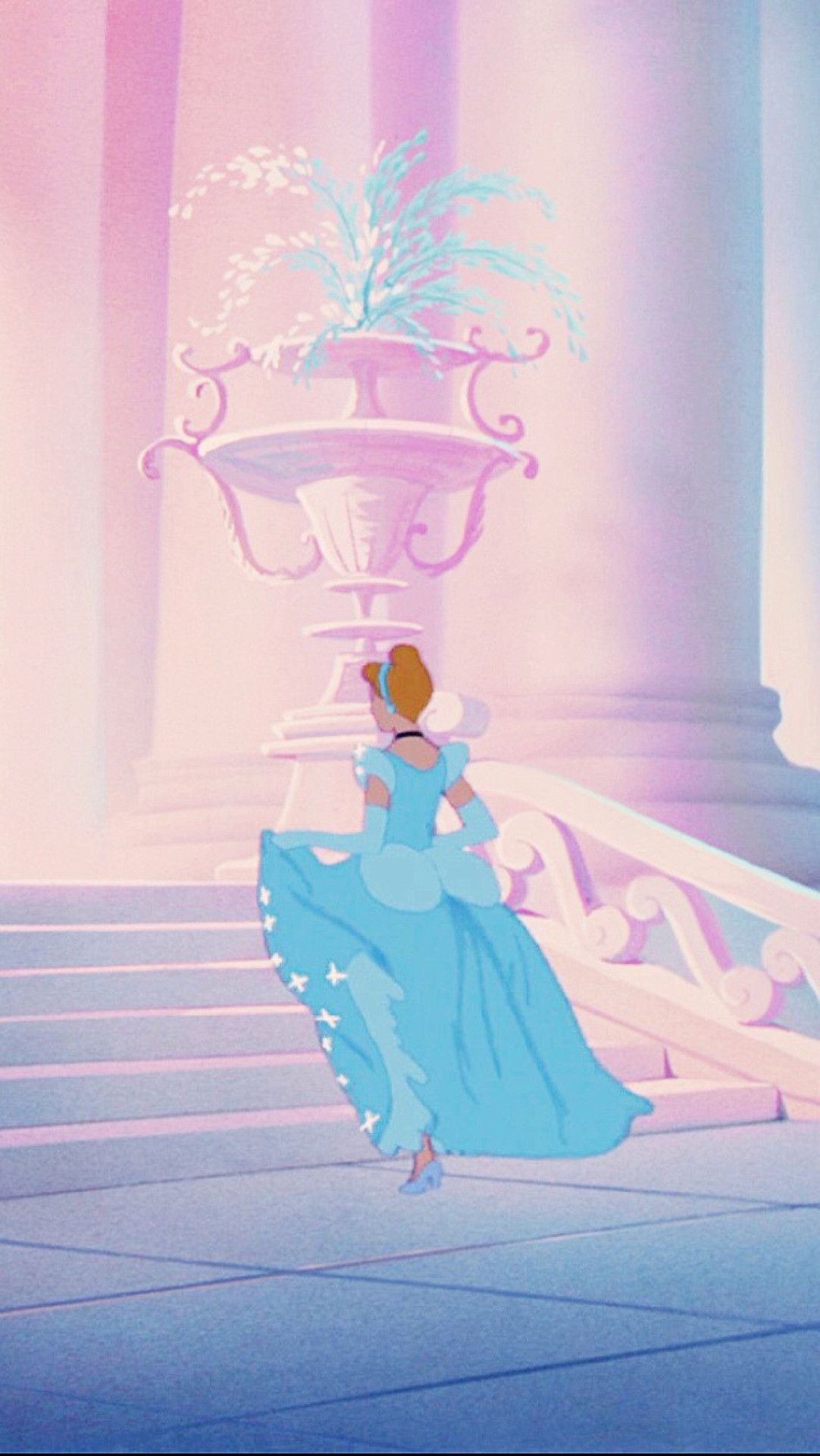 A Cinderella iPhone wallpaper with the Disney Princess running down stairs - 