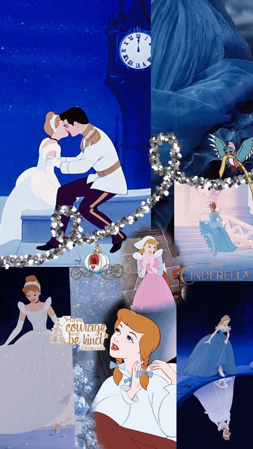 A collage of images from the Disney movie Cinderella. - 