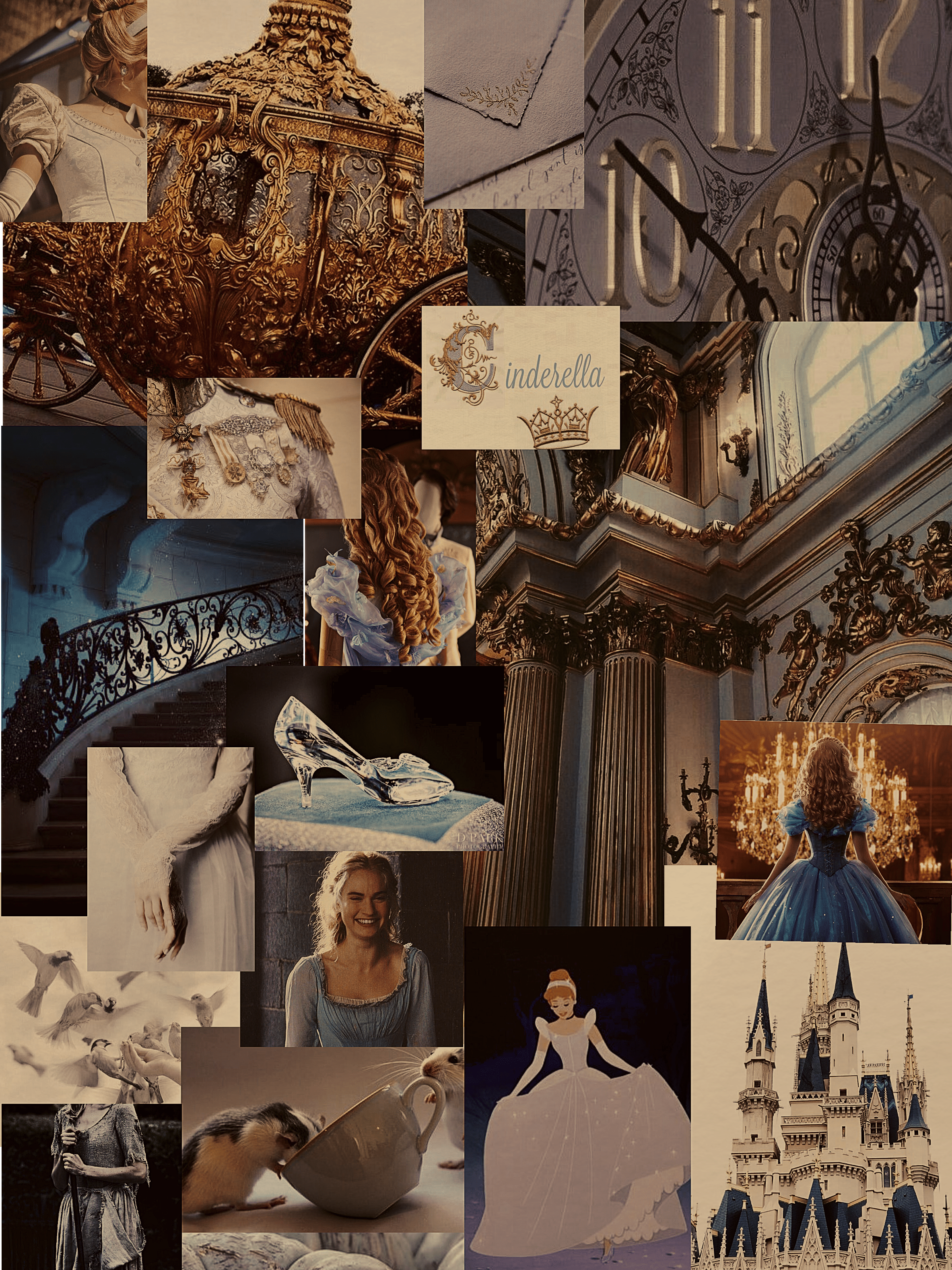 A collage of images from the 2015 live-action Cinderella movie. - 