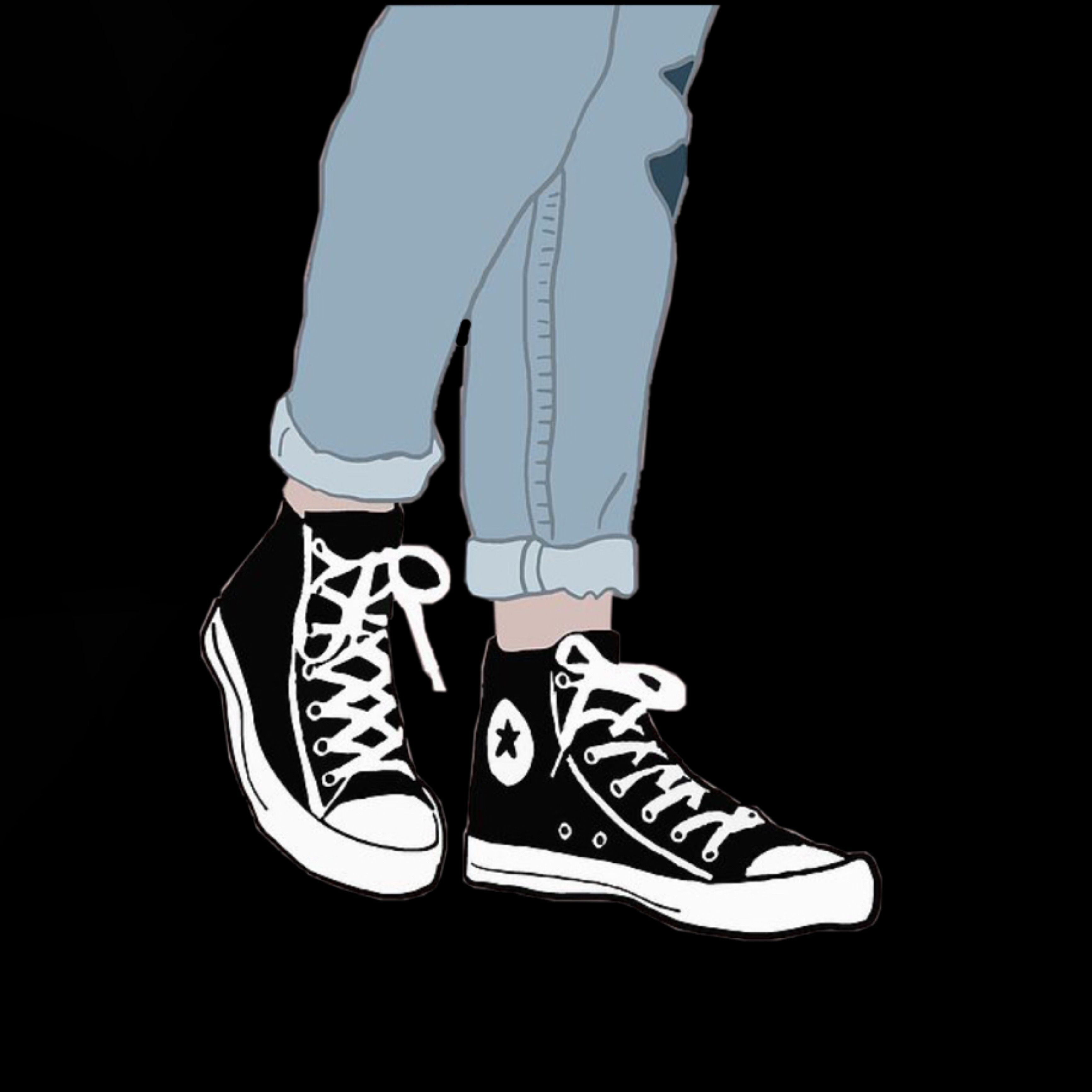 An illustration of a person wearing jeans and converse shoes. - Converse