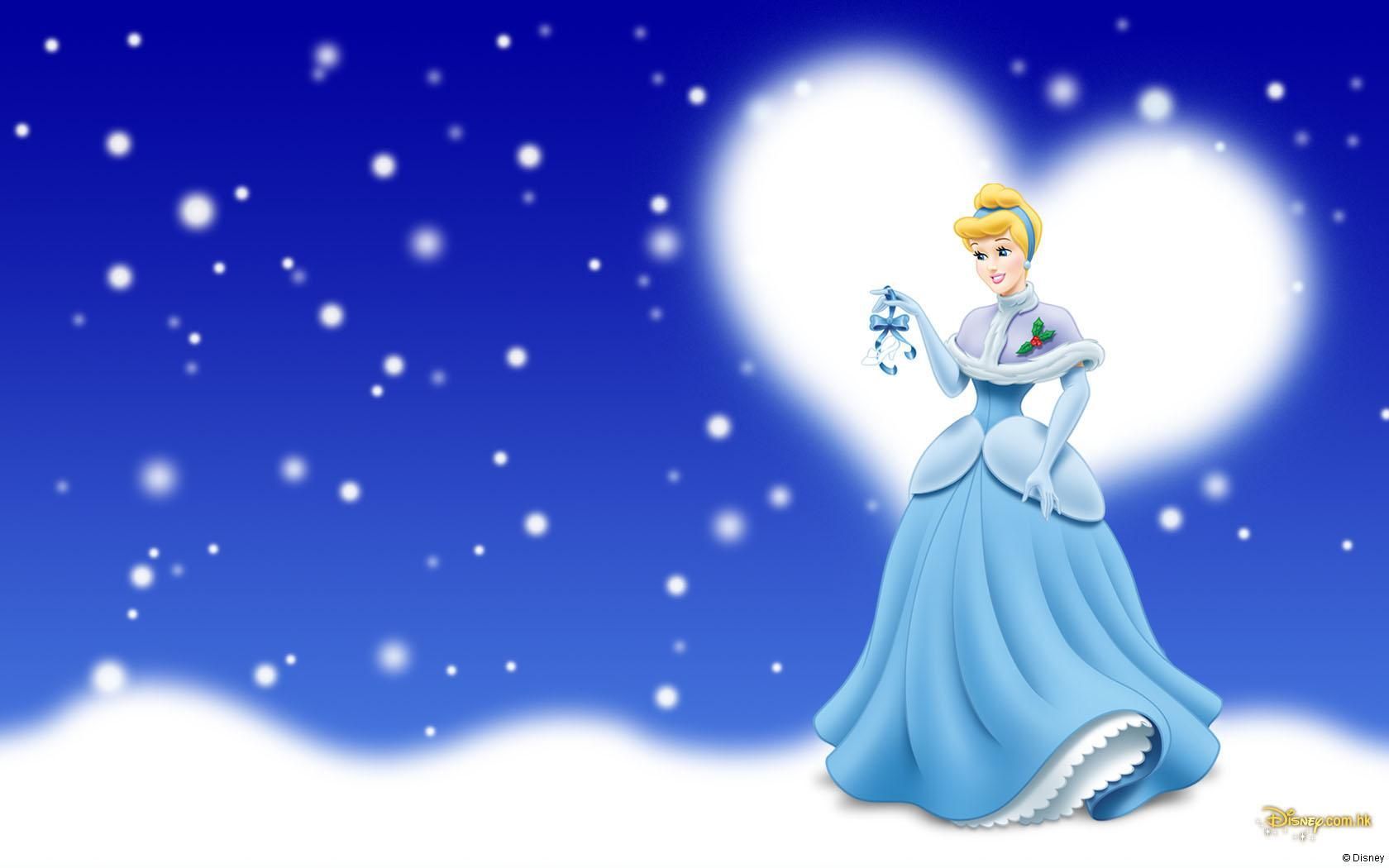 Cinderella in a blue dress standing in front of a heart - 