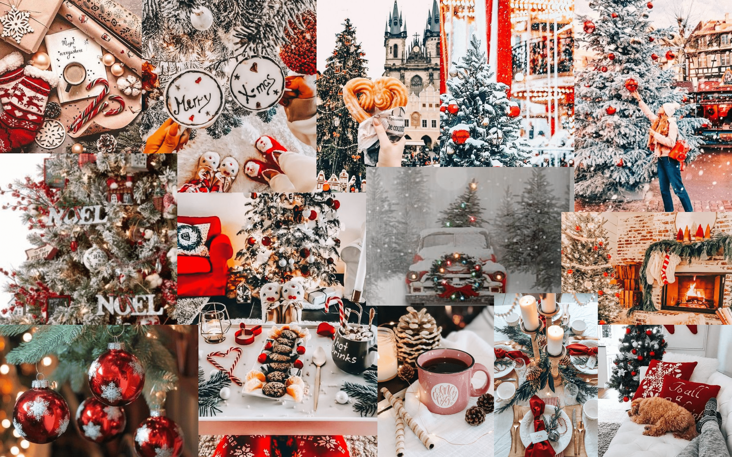 A collage of red and white Christmas images - Christmas, collage, cute Christmas, white Christmas