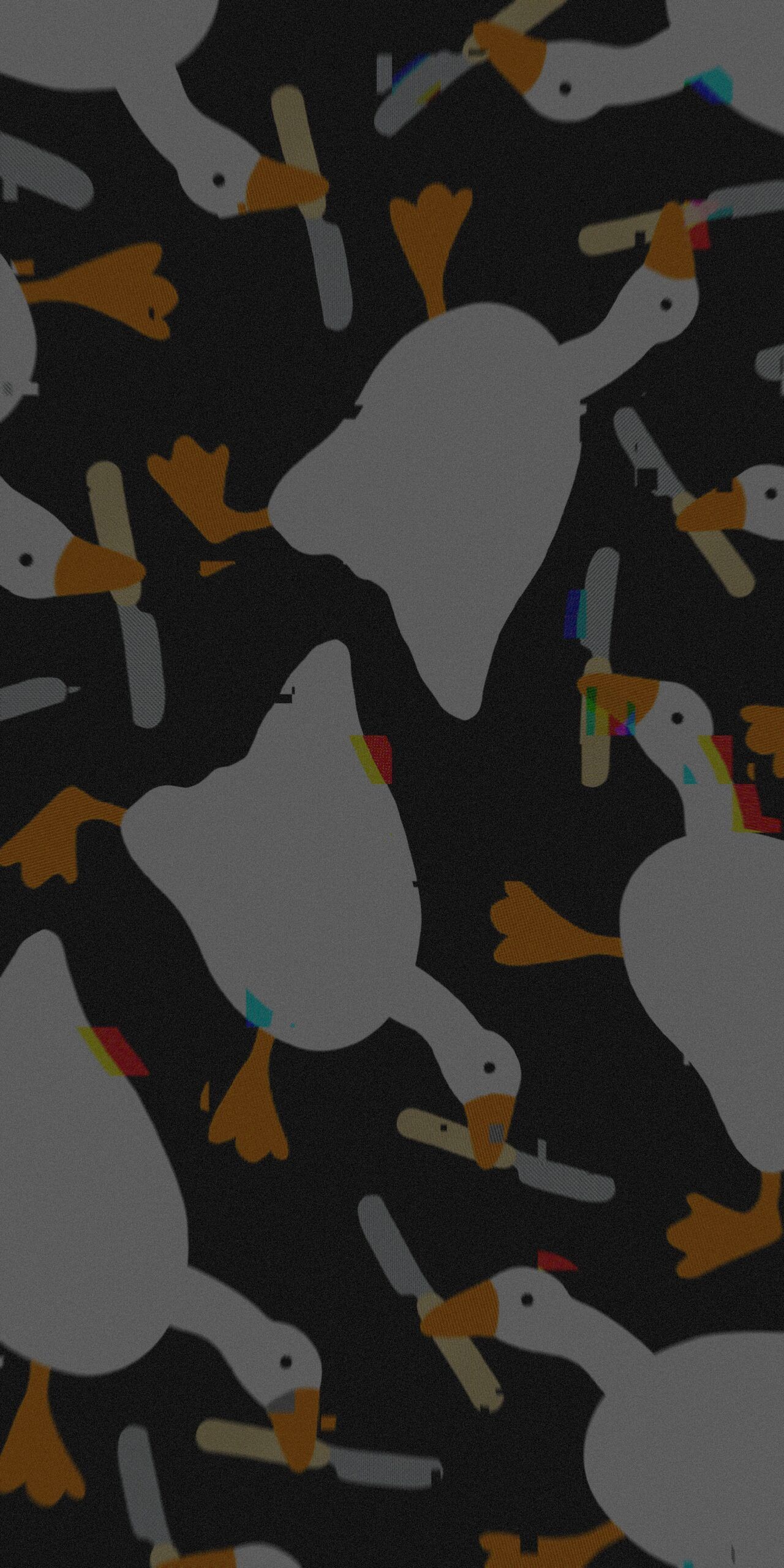 A wallpaper of a bunch of ducks with some holding knives - Duck