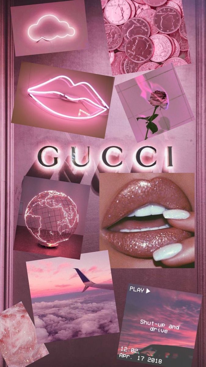 A pink and purple collage of gucci products - Gucci