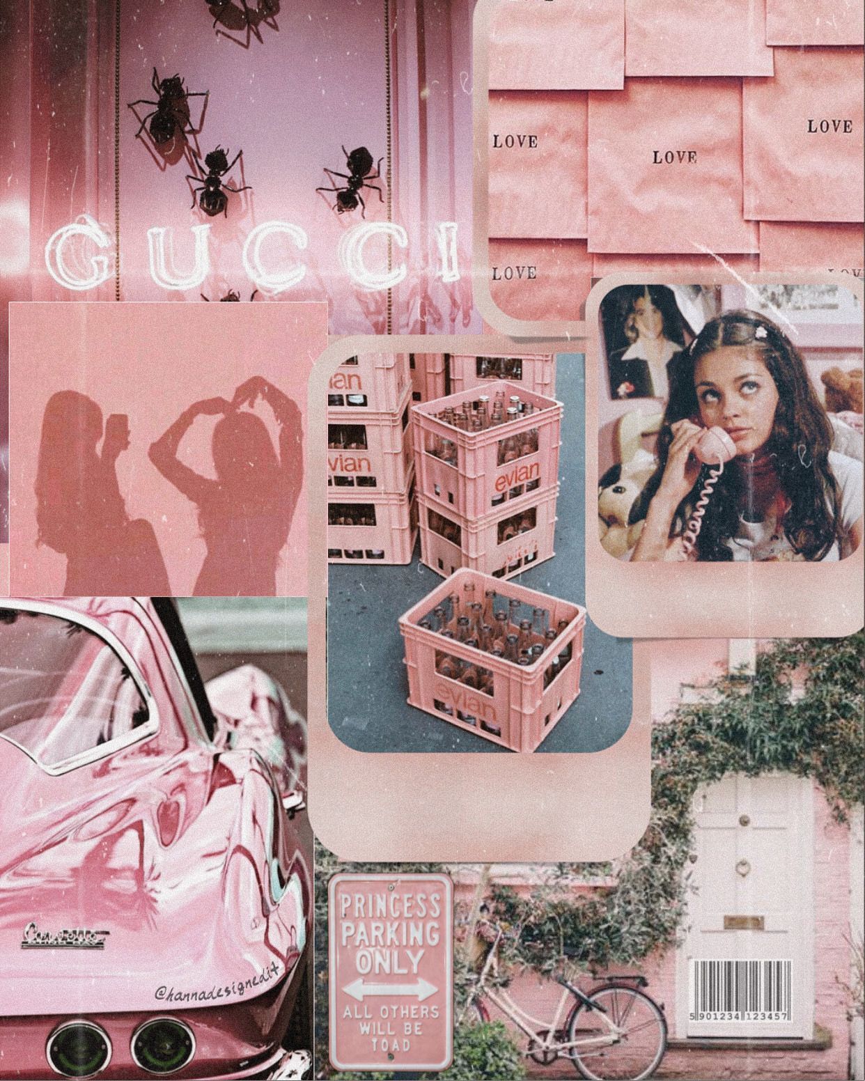 A collage of pictures with pink and purple - Gucci