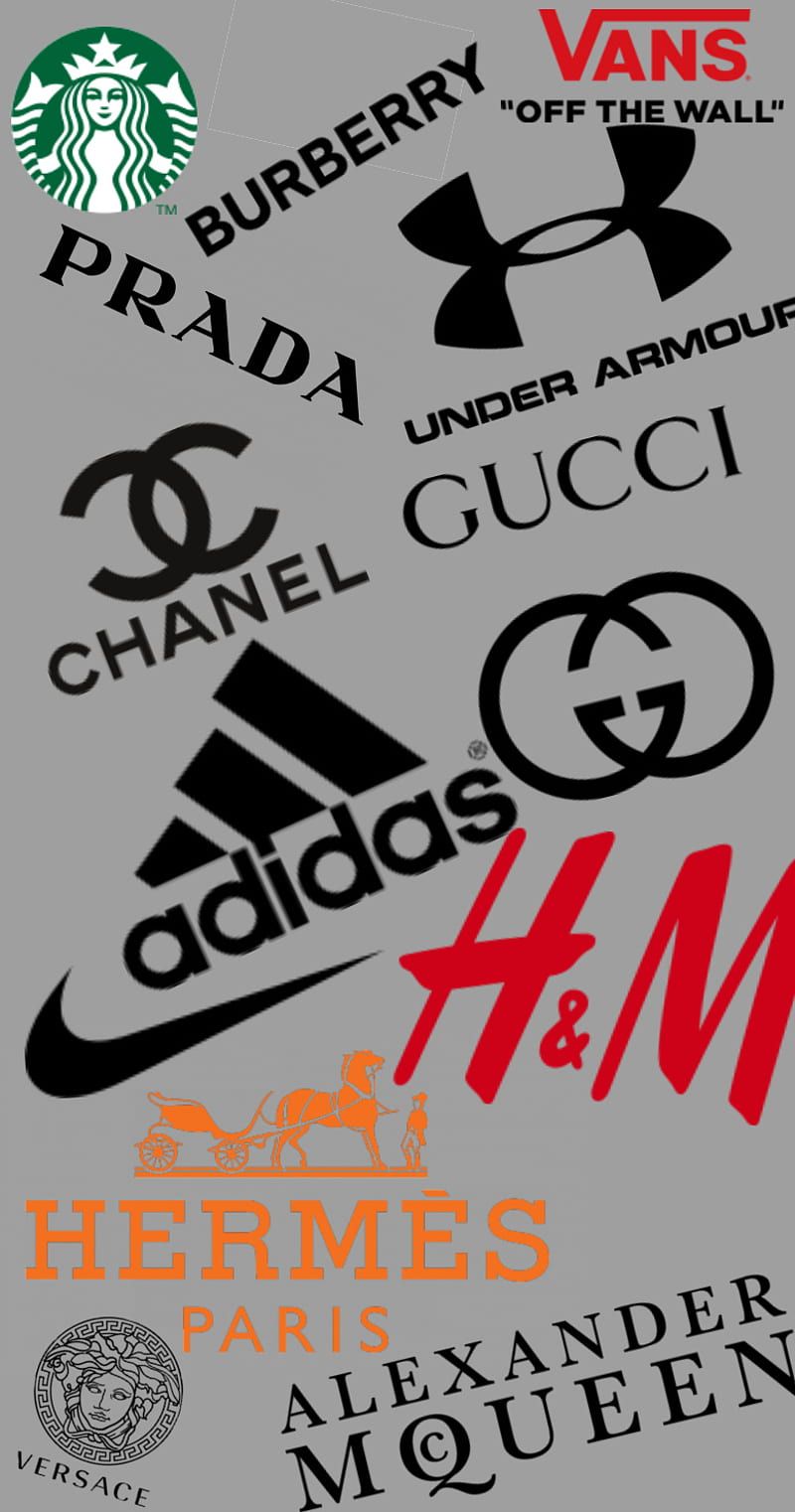 Logos of famous brands such as Prada, Gucci, Adidas, and Starbucks - Gucci