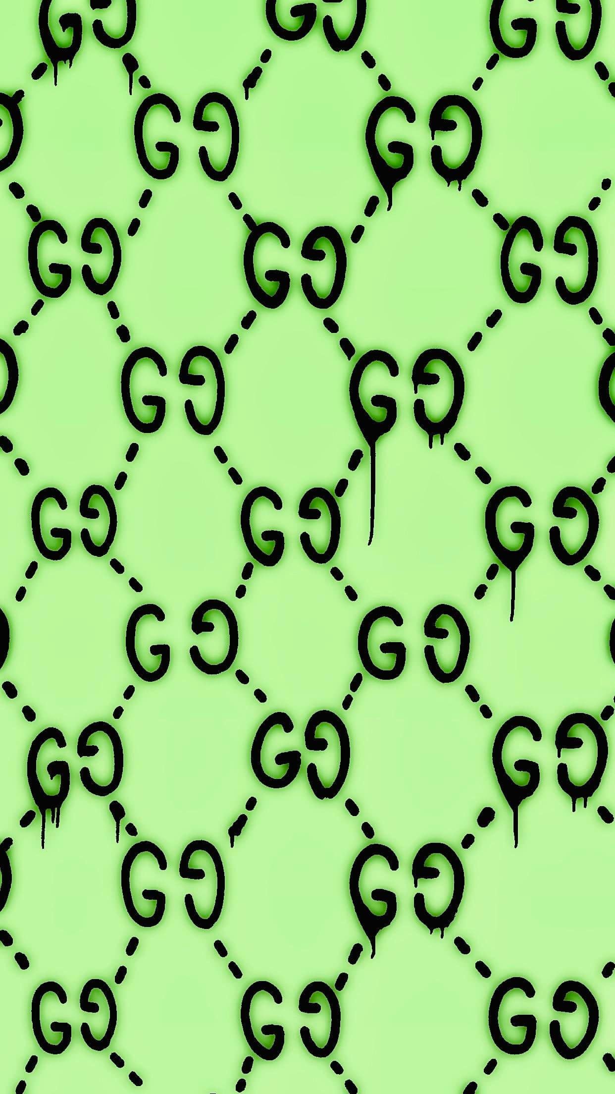 A green wallpaper design featuring the Gucci logo in black. - Gucci