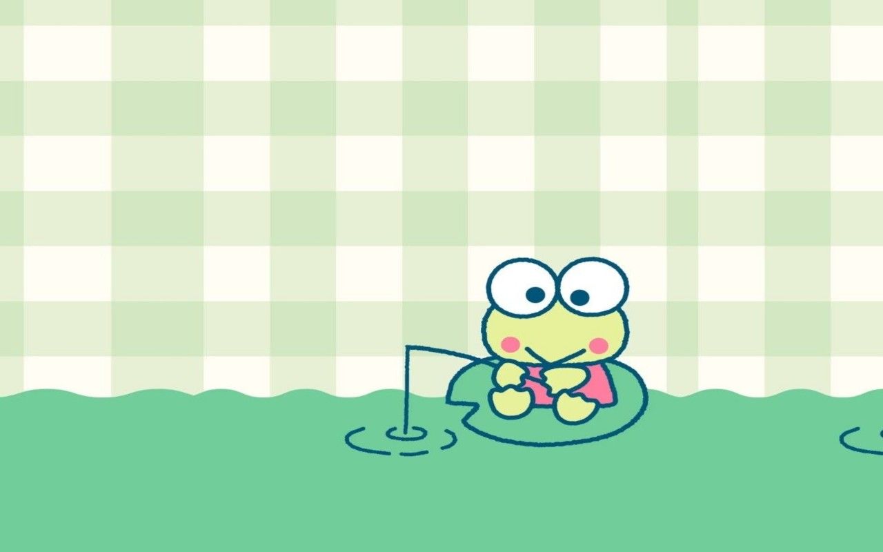 Wallpaper of a cartoon frog sitting on a lily pad. - Keroppi