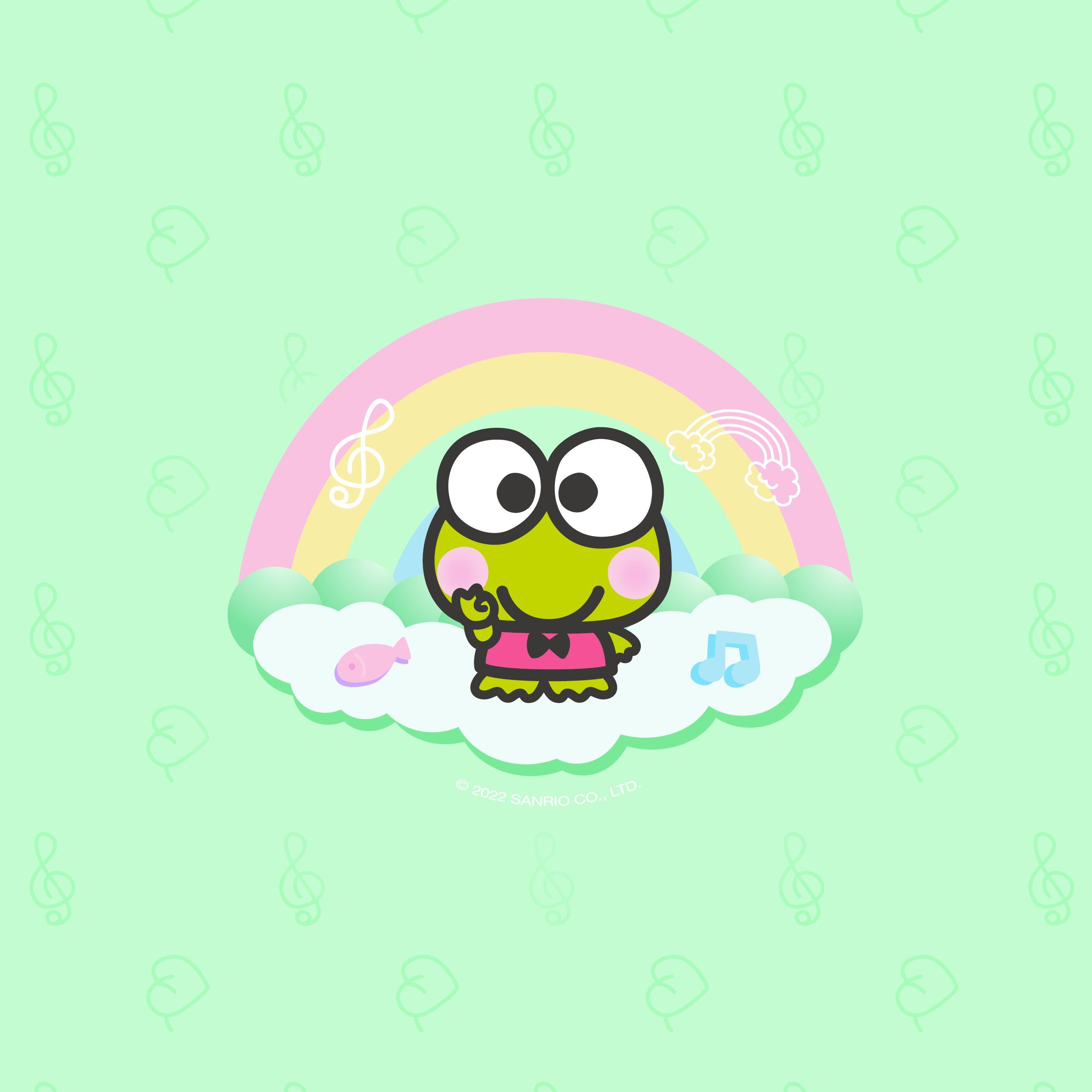 A cute little frog sitting on top of the rainbow - Keroppi