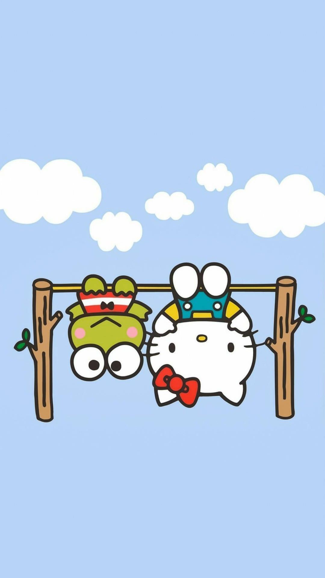 Hello kitty and frog hanging on a branch - Keroppi