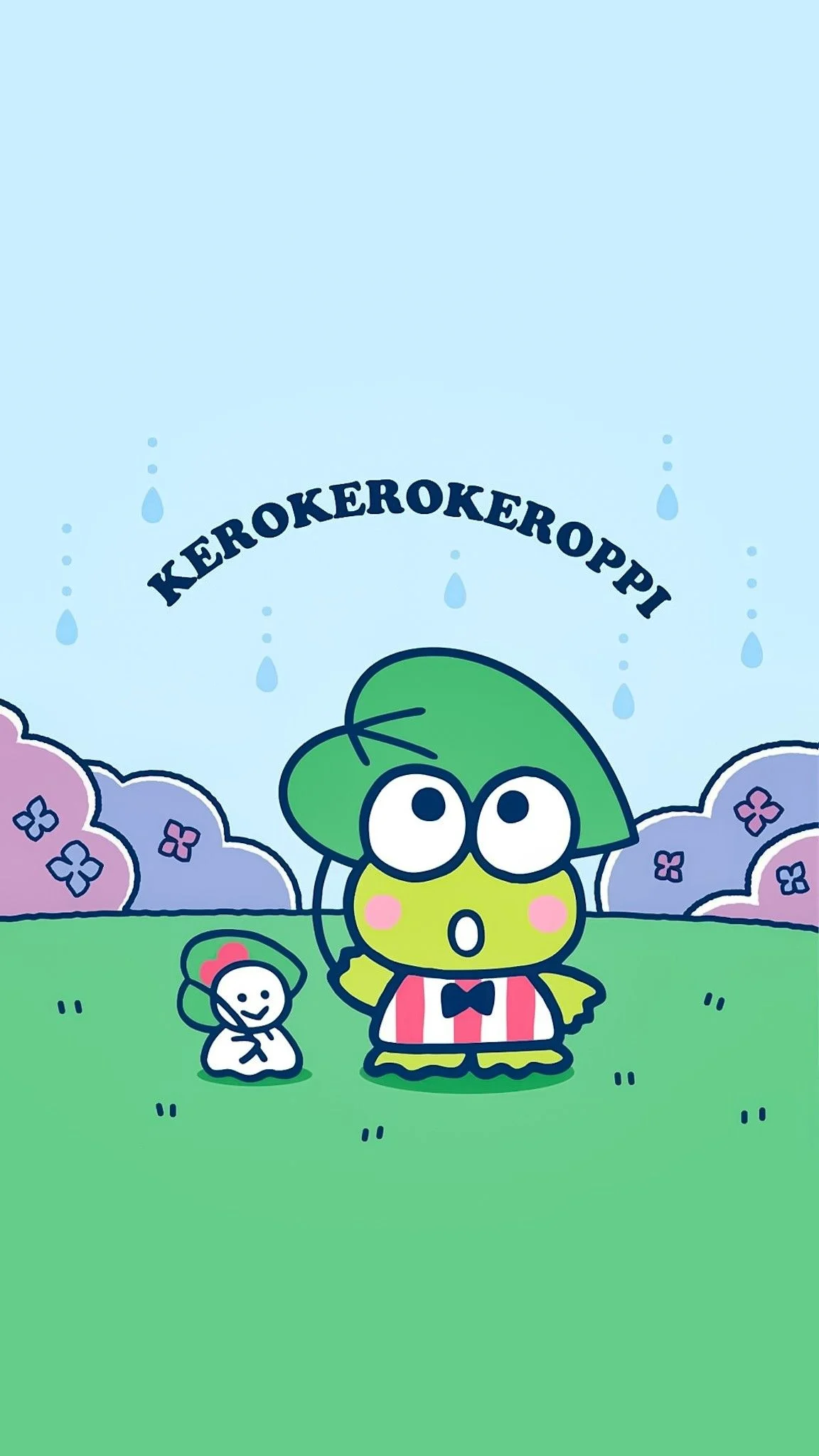 Kero Kero Keroppi phone wallpaper with a green frog wearing a hat and striped shirt - Keroppi