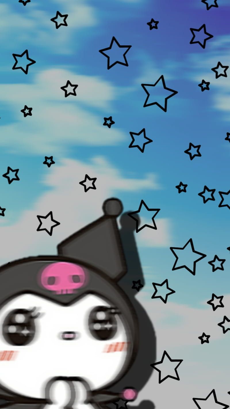 A black and white animal with a pink skull on its forehead and a black hat - Keroppi, Sanrio