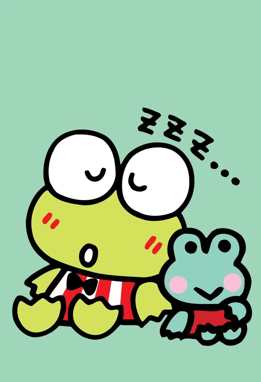 A cartoon frog and toad are sleeping together - Keroppi