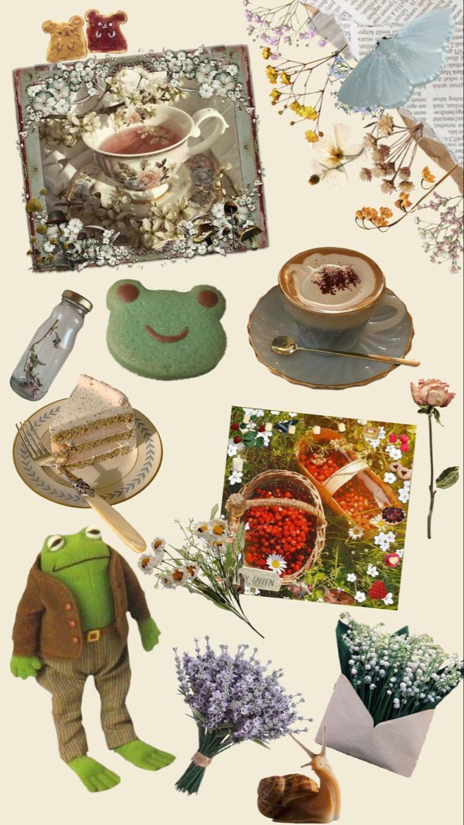 Cottagecore goblincore wallpaper. Vintage flowers, Cute frogs, Wallpaper