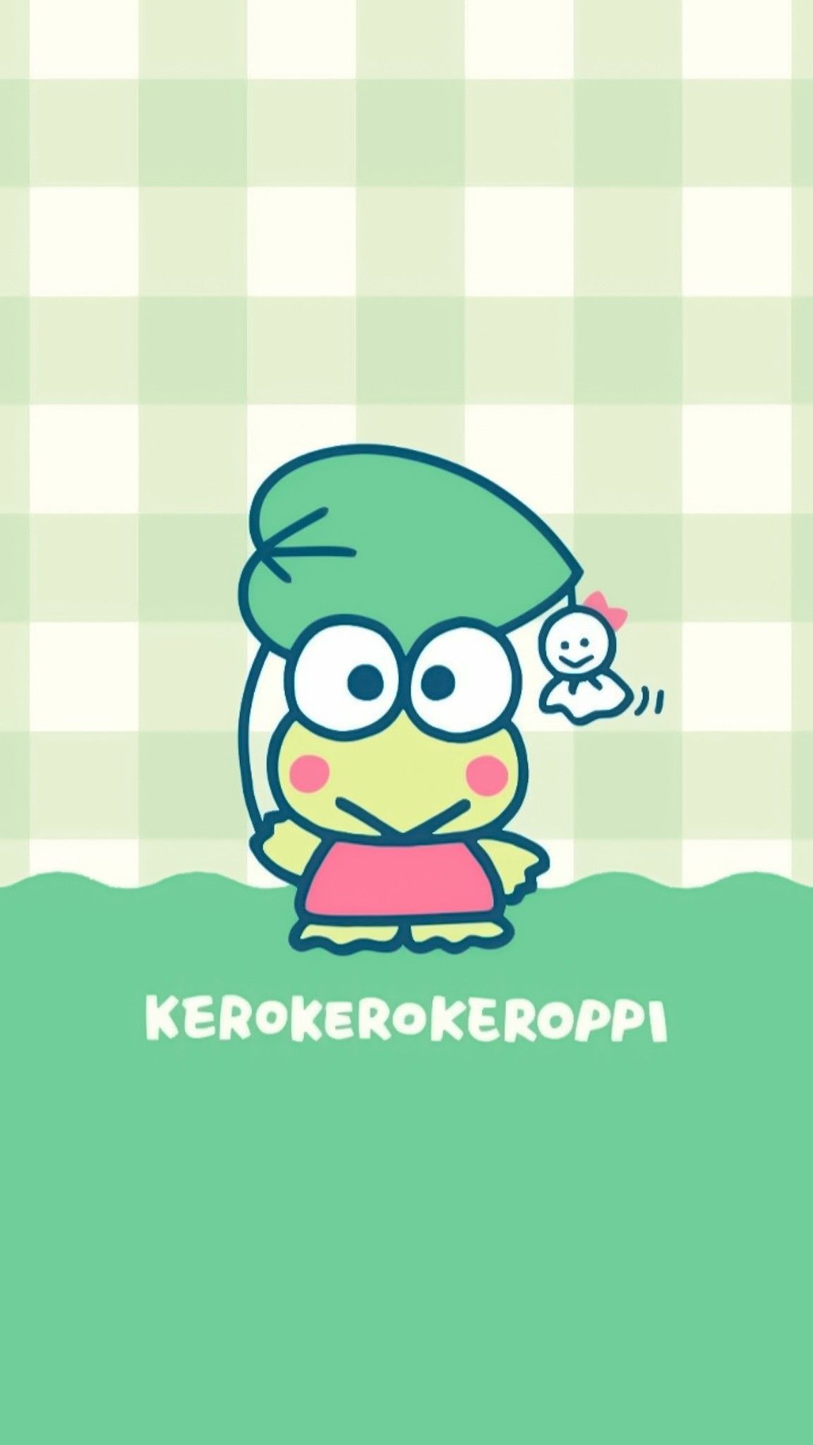 A cute cartoon character with the word keokrokeropi - Keroppi