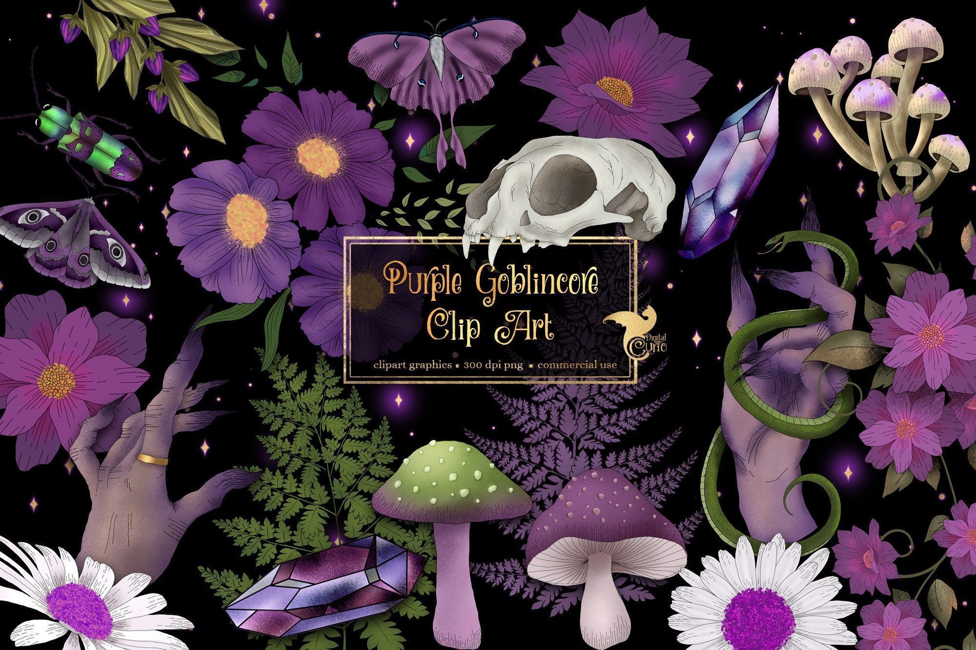 Purple and green fairy clip art - Goblincore