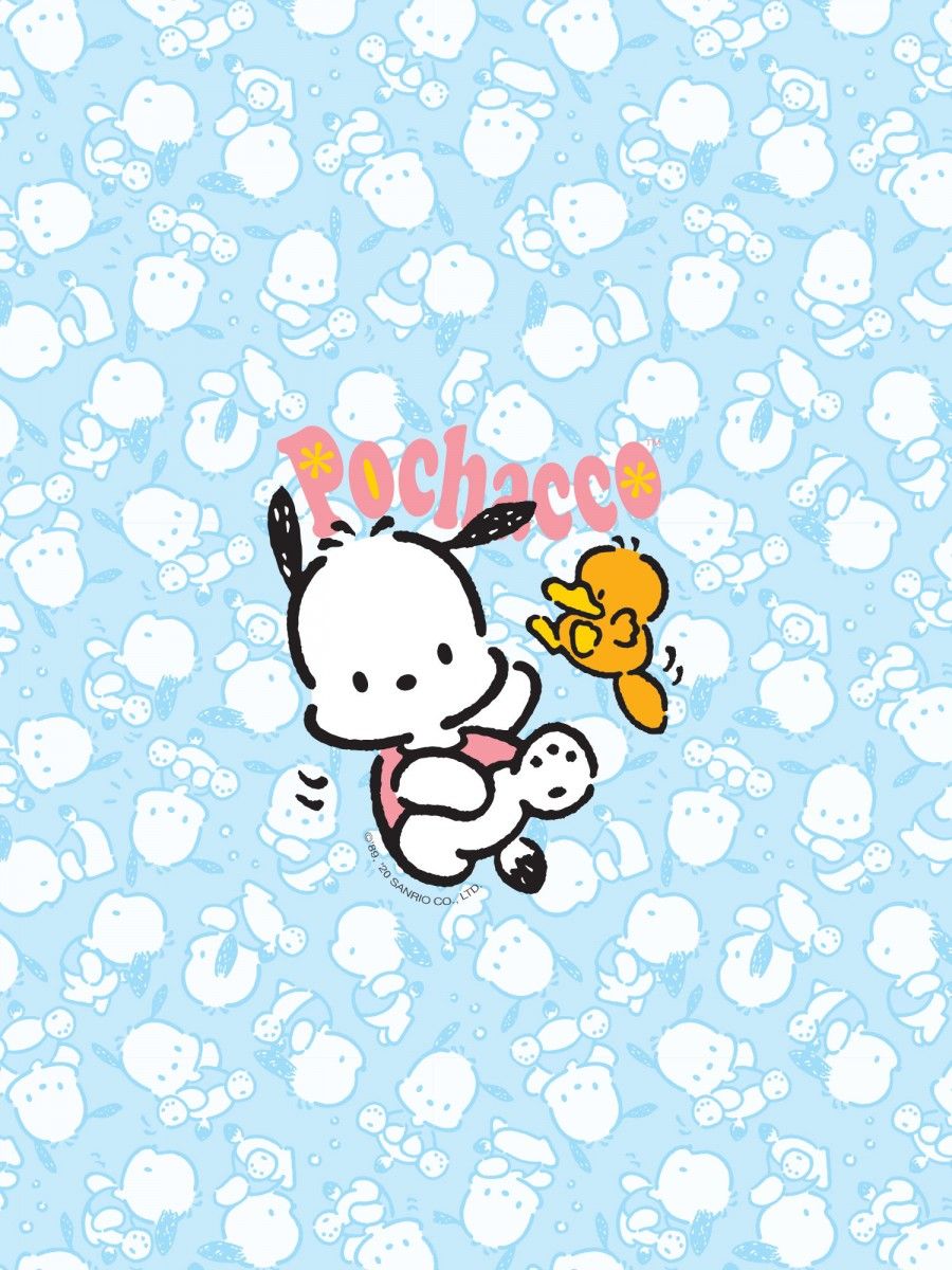 Pochacco wallpaper with Pochacco holding a duckling in his mouth - Keroppi