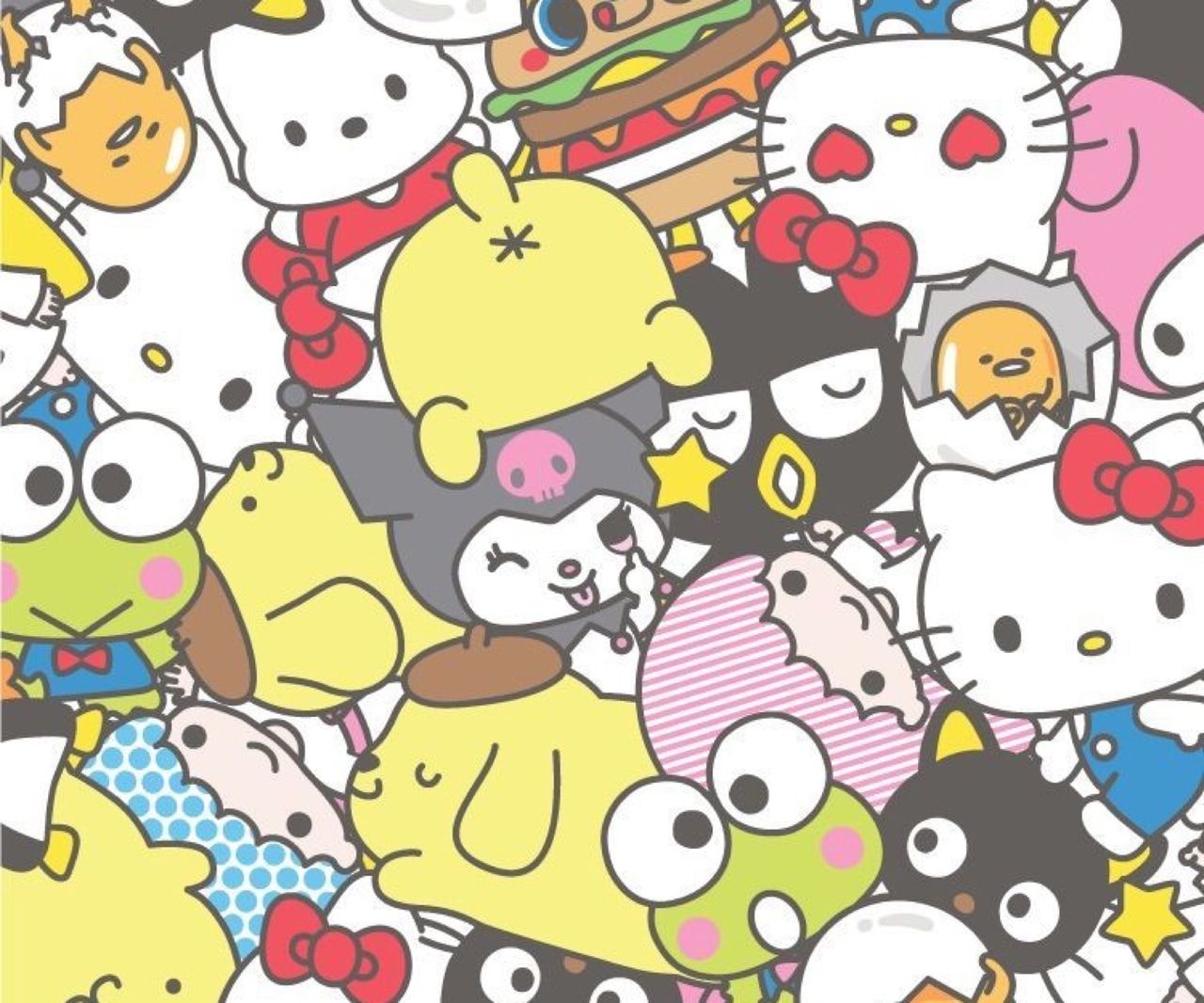 A hello kitty pattern with lots of different characters - Keroppi