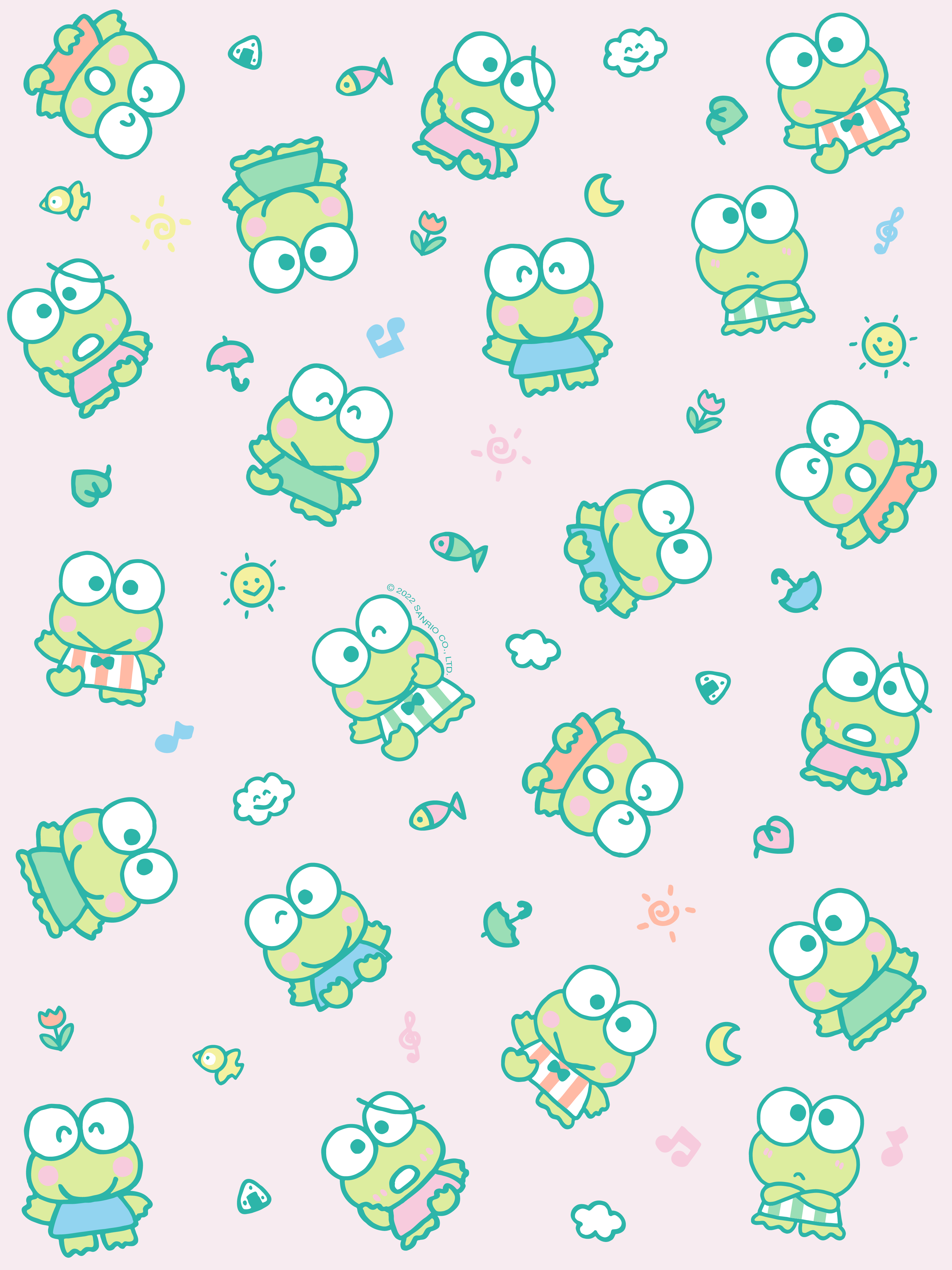 A pattern of frogs in different poses - Keroppi