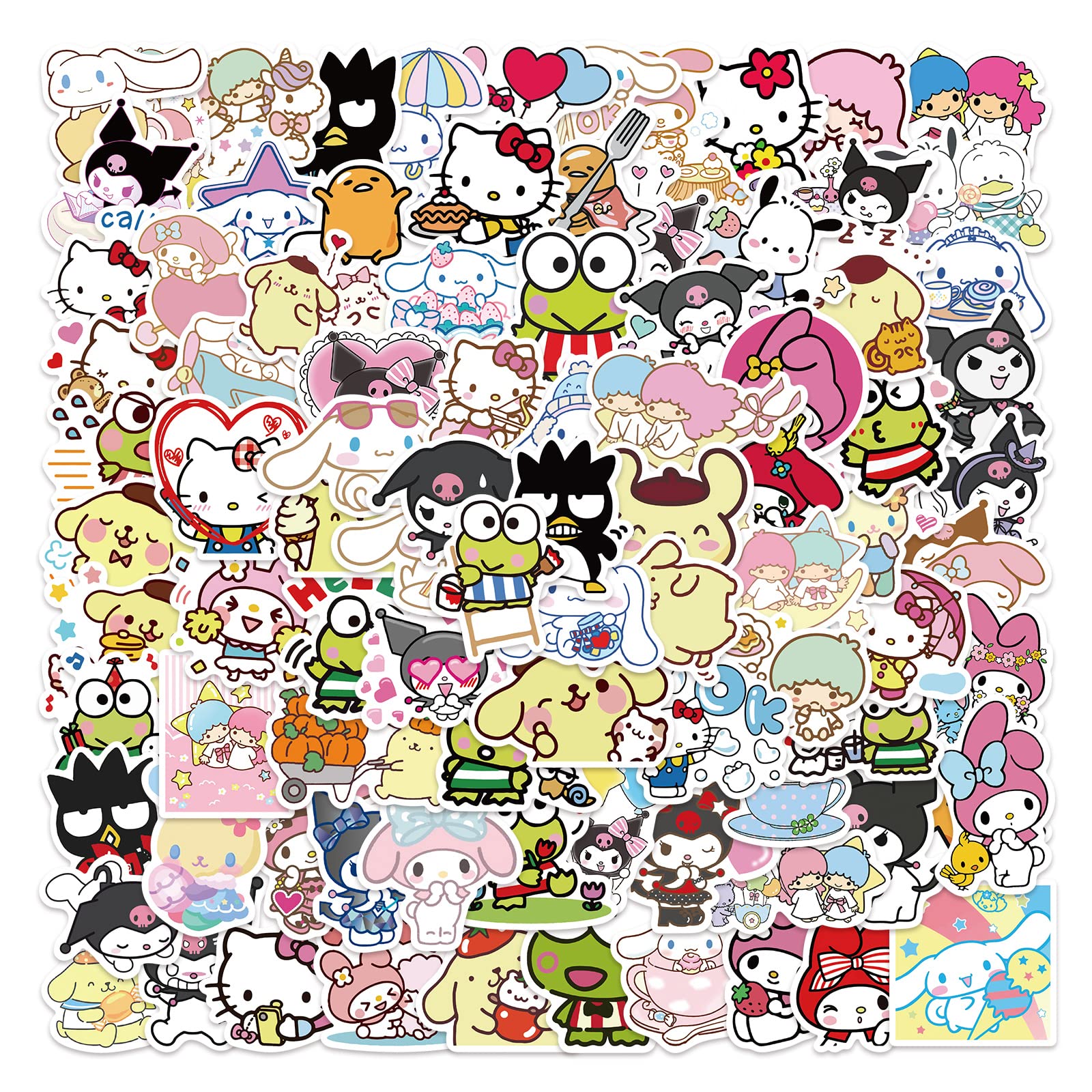 100Pcs Cute Stickers Pack Hello Kitty Stickers MyMelody&Kuromi Stickers Cinnamoroll Pompompurin Keroppi Pochaco Stickers Decals Assorteds Kawaii Sticker Gifts for Kids Teens Girls Adults : Toys & Games