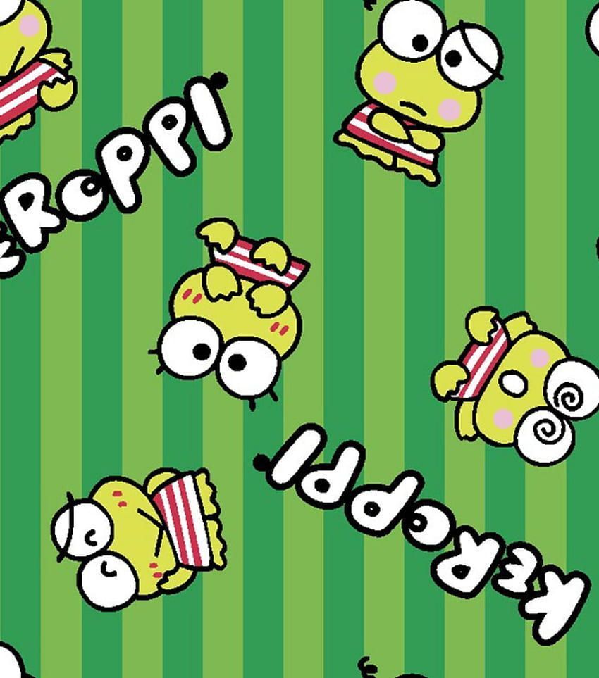 Keroppi is a green frog with big eyes and a red and white striped hat. - Keroppi