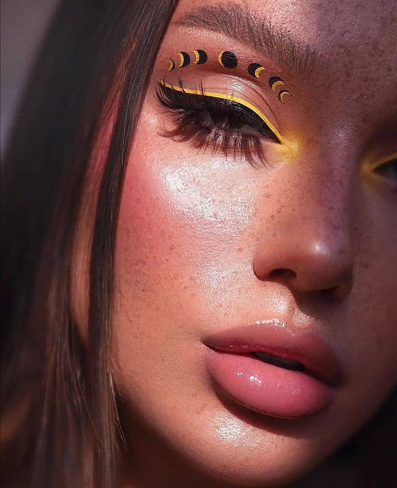 Makeup girl, aesthetic, sun and moon, yellow, HD phone wallpaper