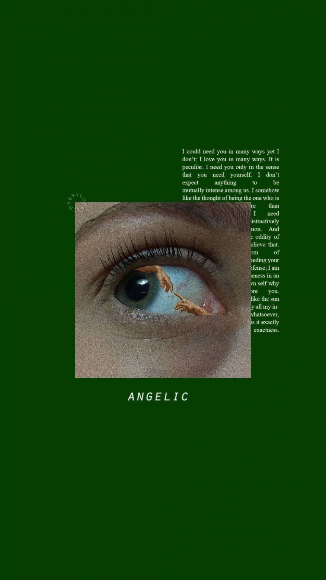 A green poster with the word angelic - Eyes