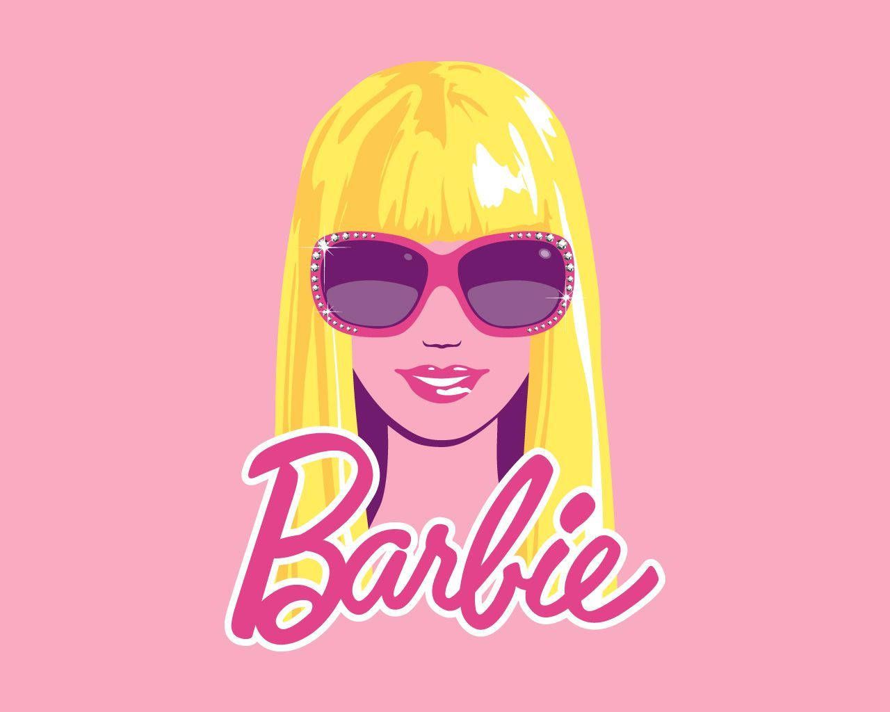 A portrait of Barbie in pink sunglasses on a pink background - Barbie
