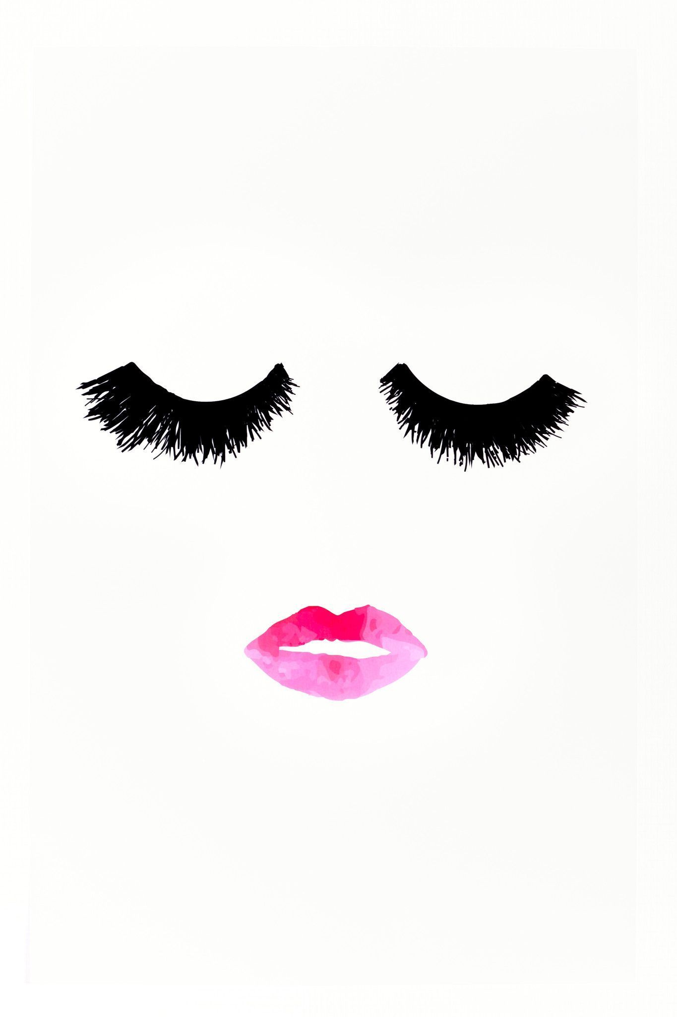 A face with long eyelashes and pink lips - Makeup