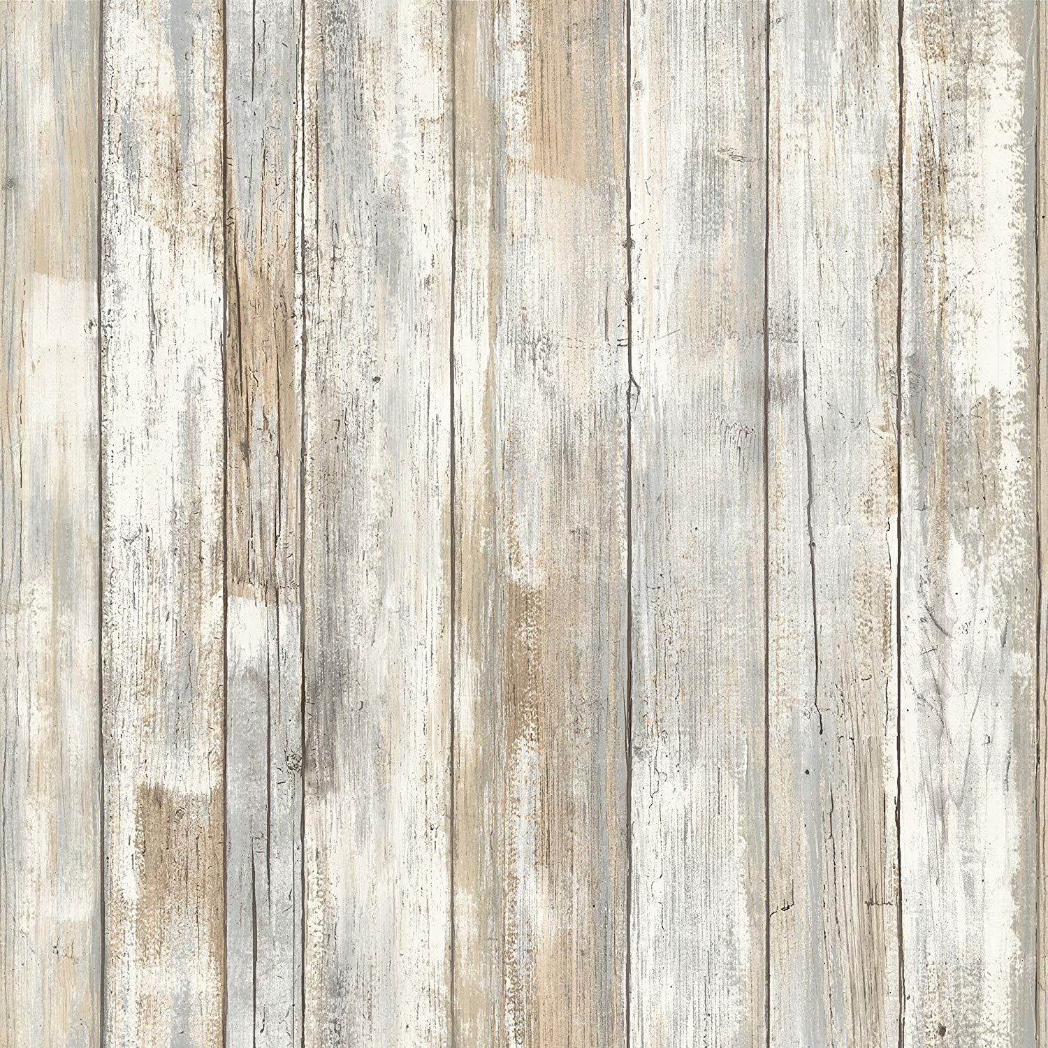 A white and grey wood plank wallpaper with a distressed finish - Woods