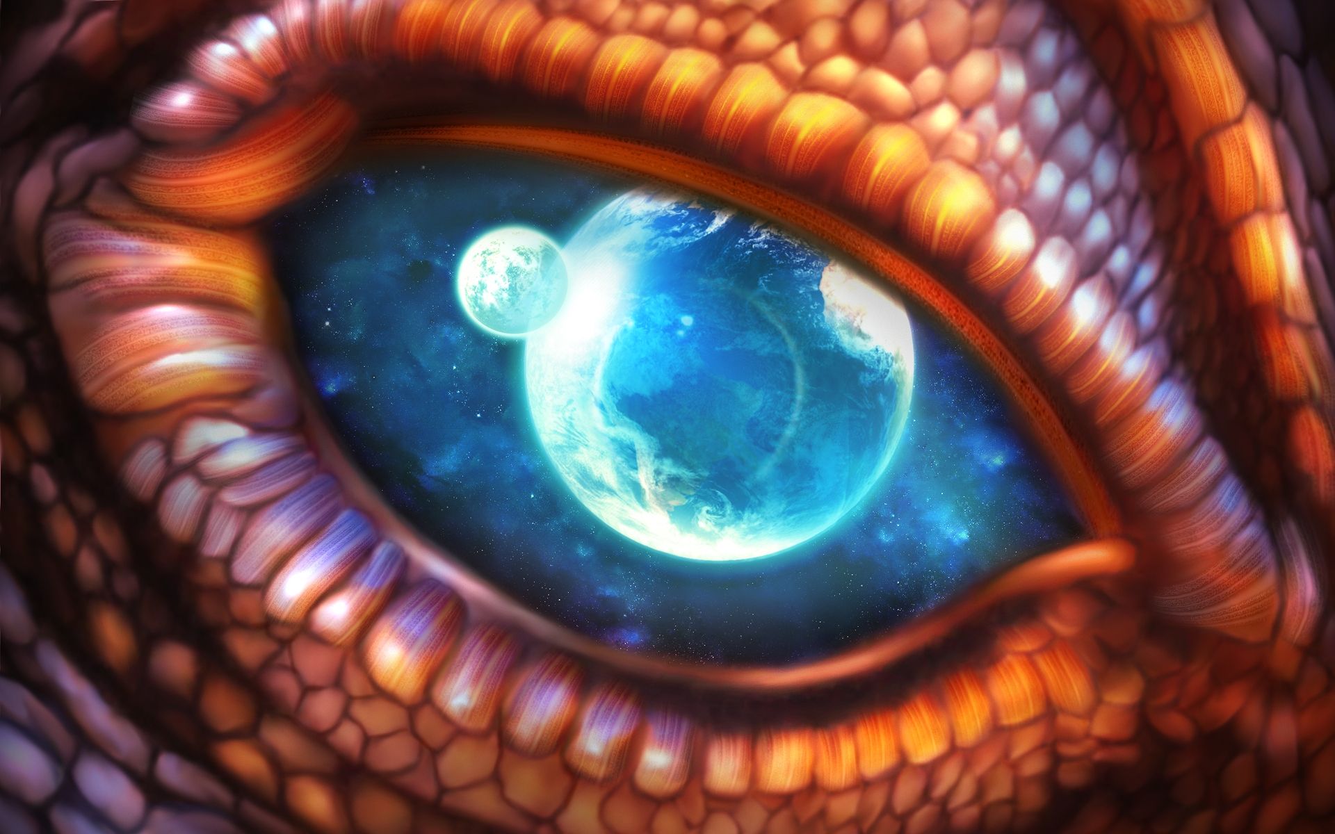 The eye of a dragon, with a planet in the iris - Eyes