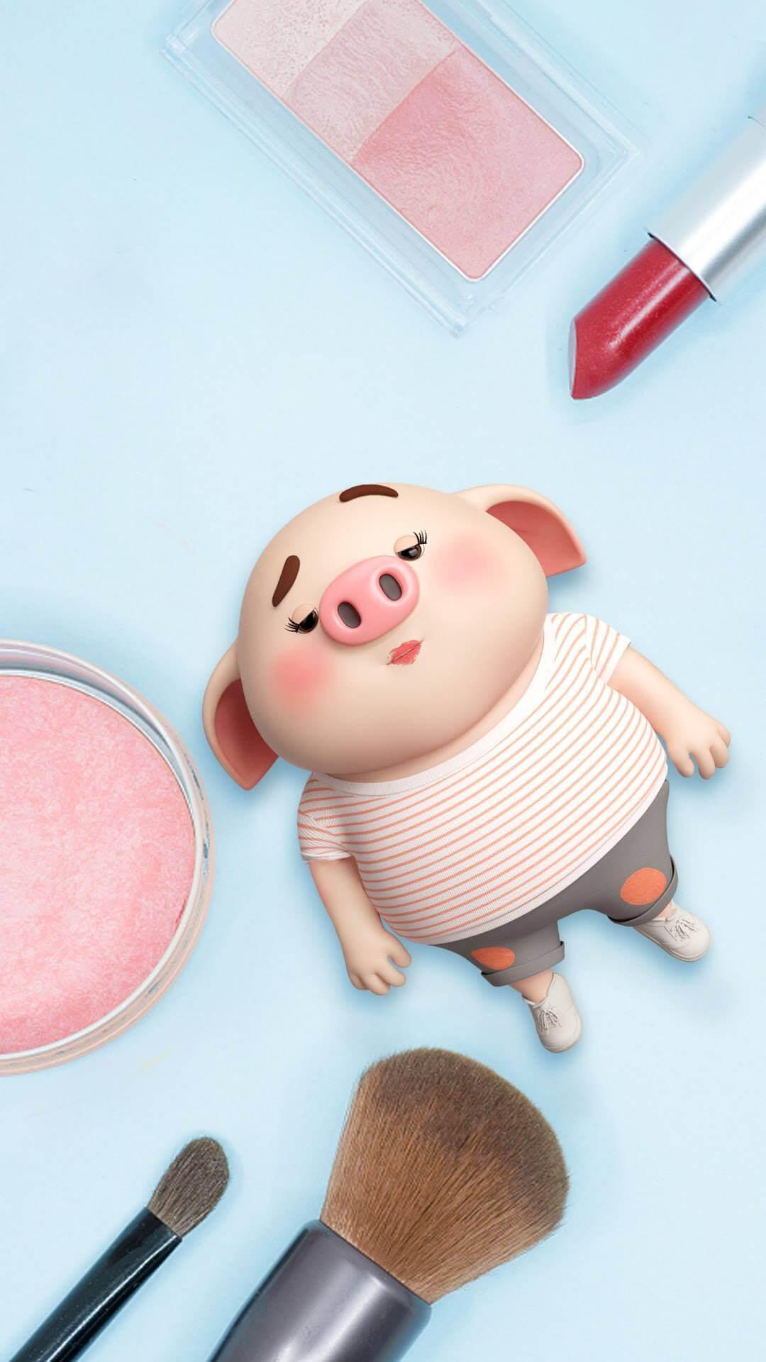 A pig is sitting in front of makeup - Makeup