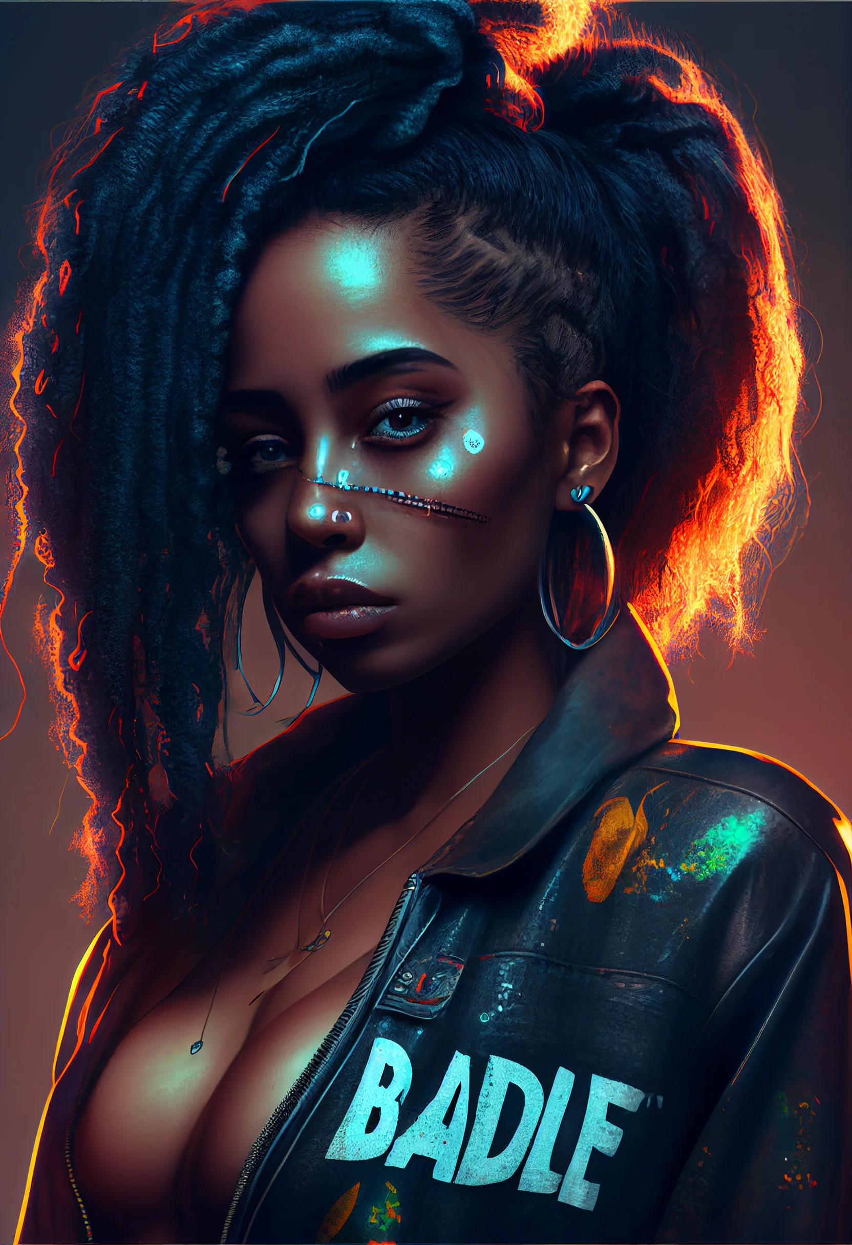 Cyberpunk girl with glowing neon hair and piercings. - Makeup, baddie