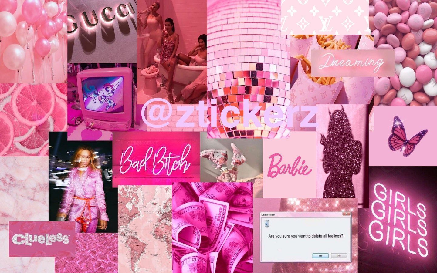 A collage of pink images including a butterfly, a TV, a mirror ball, a woman in a white dress, a woman in a white crop top, a woman in a white skirt, a woman in a white bra, a woman in a white shorts, a woman in a white top, a woman in a white skirt, a woman in a white crop top, a woman in a white bra, a woman in a white shorts, a woman in a white top, a woman in a white skirt, a woman in a white crop top, a woman in a white bra, a woman in a white shorts, a woman in a white top, a woman in a white skirt, a woman in a white crop top, a woman in a white bra, a woman in a white shorts, a woman in a white top, a woman in a white skirt, a woman in a white crop top, a woman in a white bra, a woman in a white shorts, a woman in a white top, a woman in a white skirt, a woman in a white crop top, a woman in a white bra, a woman in a white shorts, a woman in a white top, a woman in a white skirt, a woman in a white crop top, a woman in a white bra, a woman in a white shorts, a woman in a white top, a woman in a white skirt, a woman in a white crop top, a woman in a white bra, a woman in a white shorts, a woman in a white top, a woman in a white skirt, a woman in a white crop top, a woman in a white bra, a woman in a white shorts, a woman in a white top, a woman in a white skirt, a woman in a white crop top, a woman in a white bra, a woman in a white shorts, a woman in a white top, a woman in a white skirt, a woman in a white crop top, a woman in a white bra, a woman in a white shorts, a woman in a white top, a woman in a white skirt, a woman in a white crop top, a woman in a white bra, a woman in a white shorts, a woman in a white top, a woman in a white skirt, a woman in a white crop top, a woman in a white bra, a woman in a white shorts, a woman in a white top, a woman in a white skirt, a woman in a white crop top, a woman in a white - Barbie